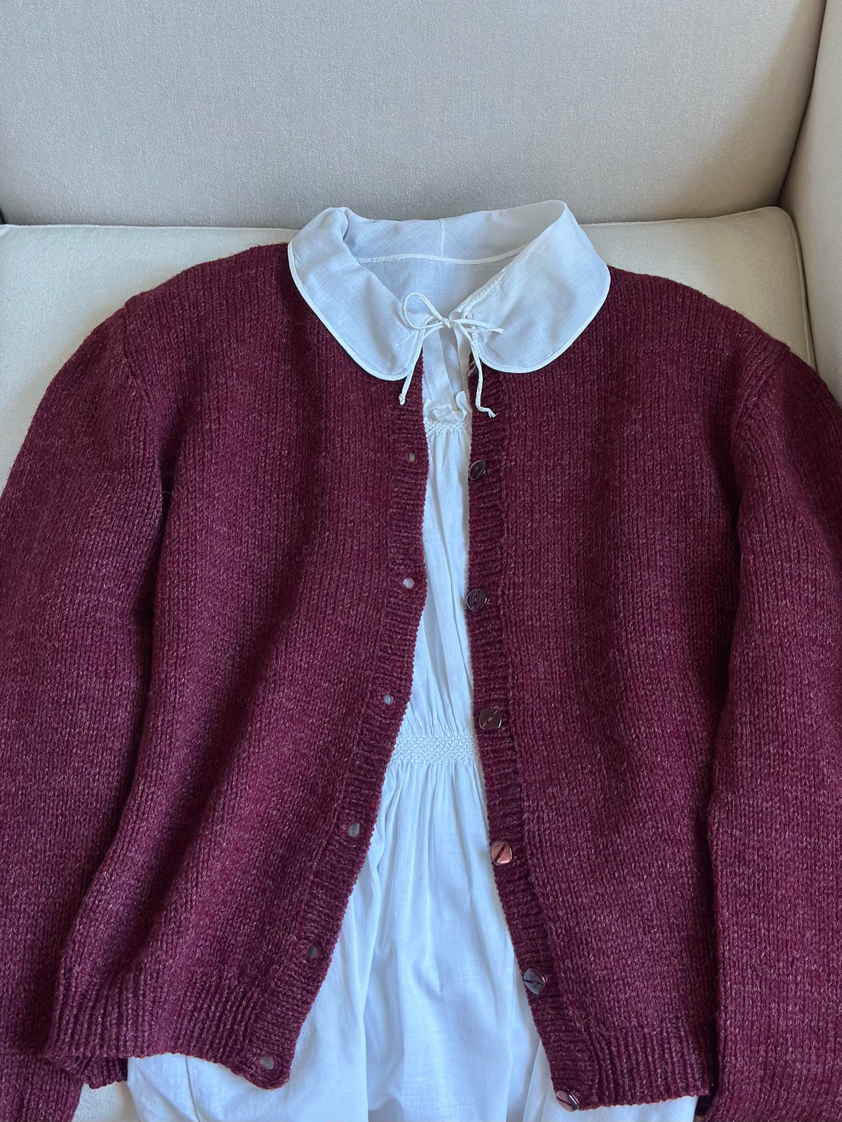 Handmade Burgundy Wool Cardigan