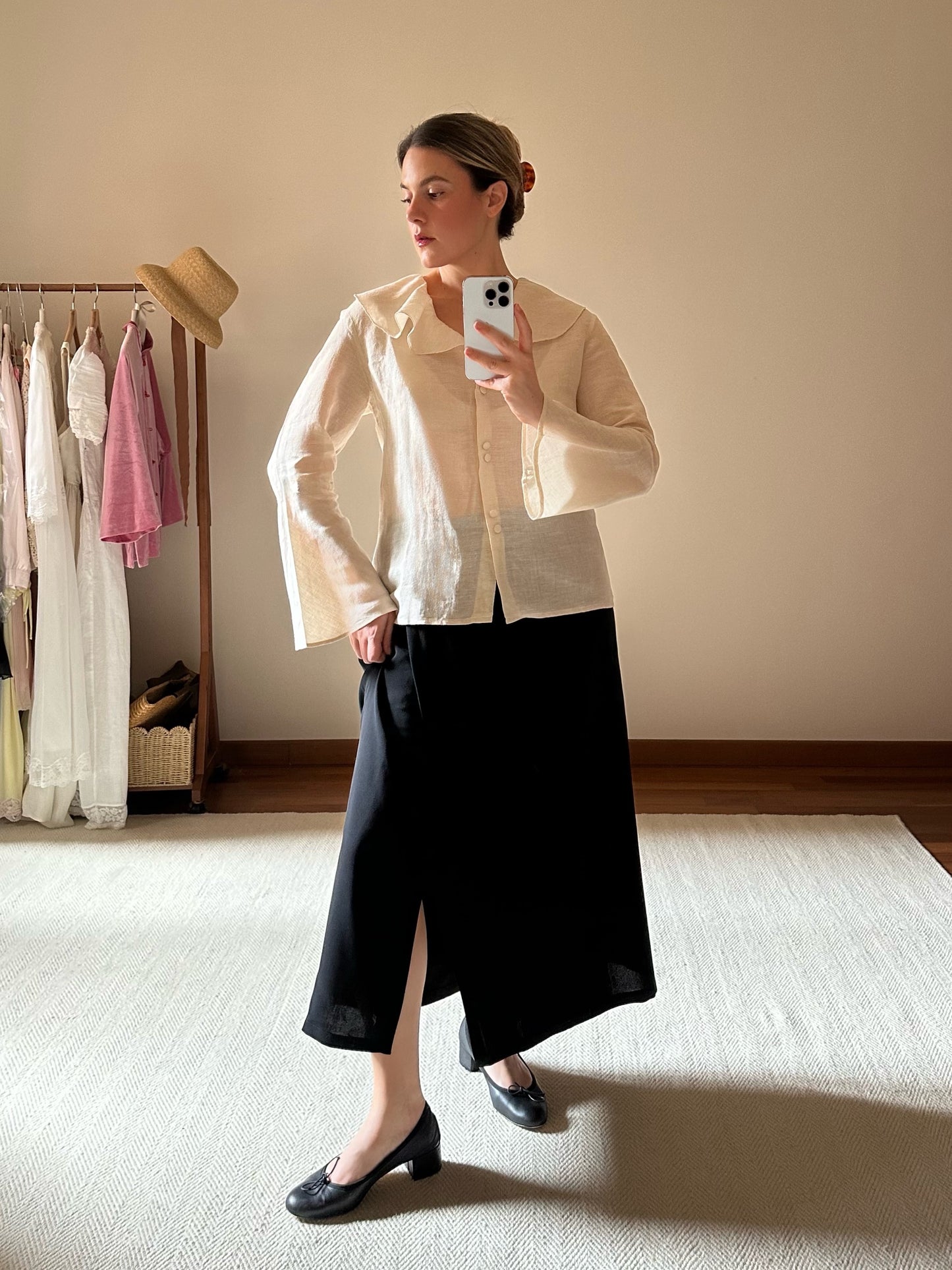 Linen Beige Ruffled Shirt