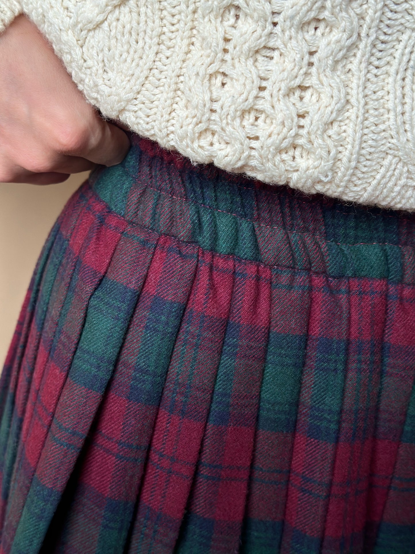 Vintage Burgundy Tartan Pleated Skirt