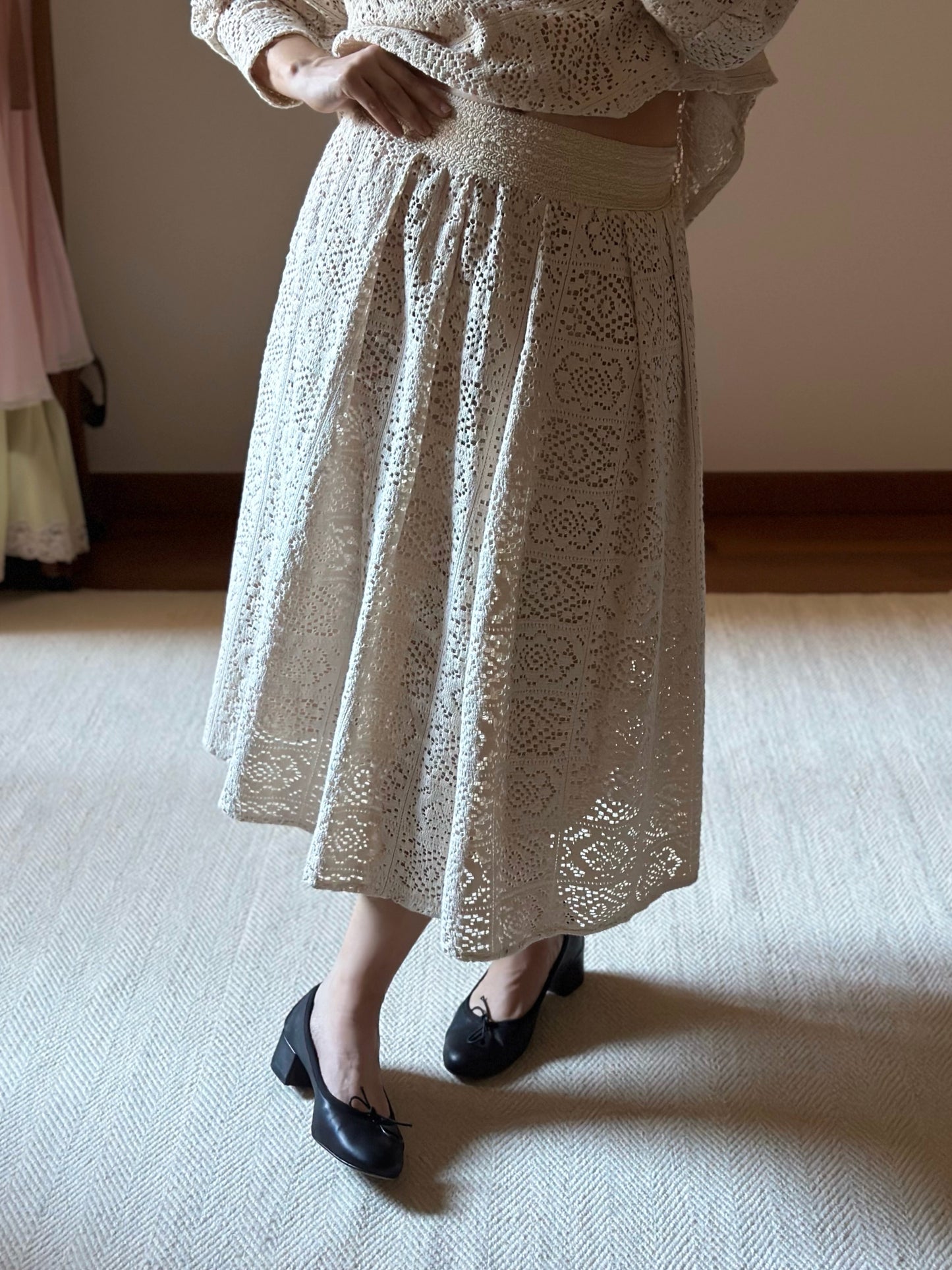 Pure Cotton Beige Crochet Skirt