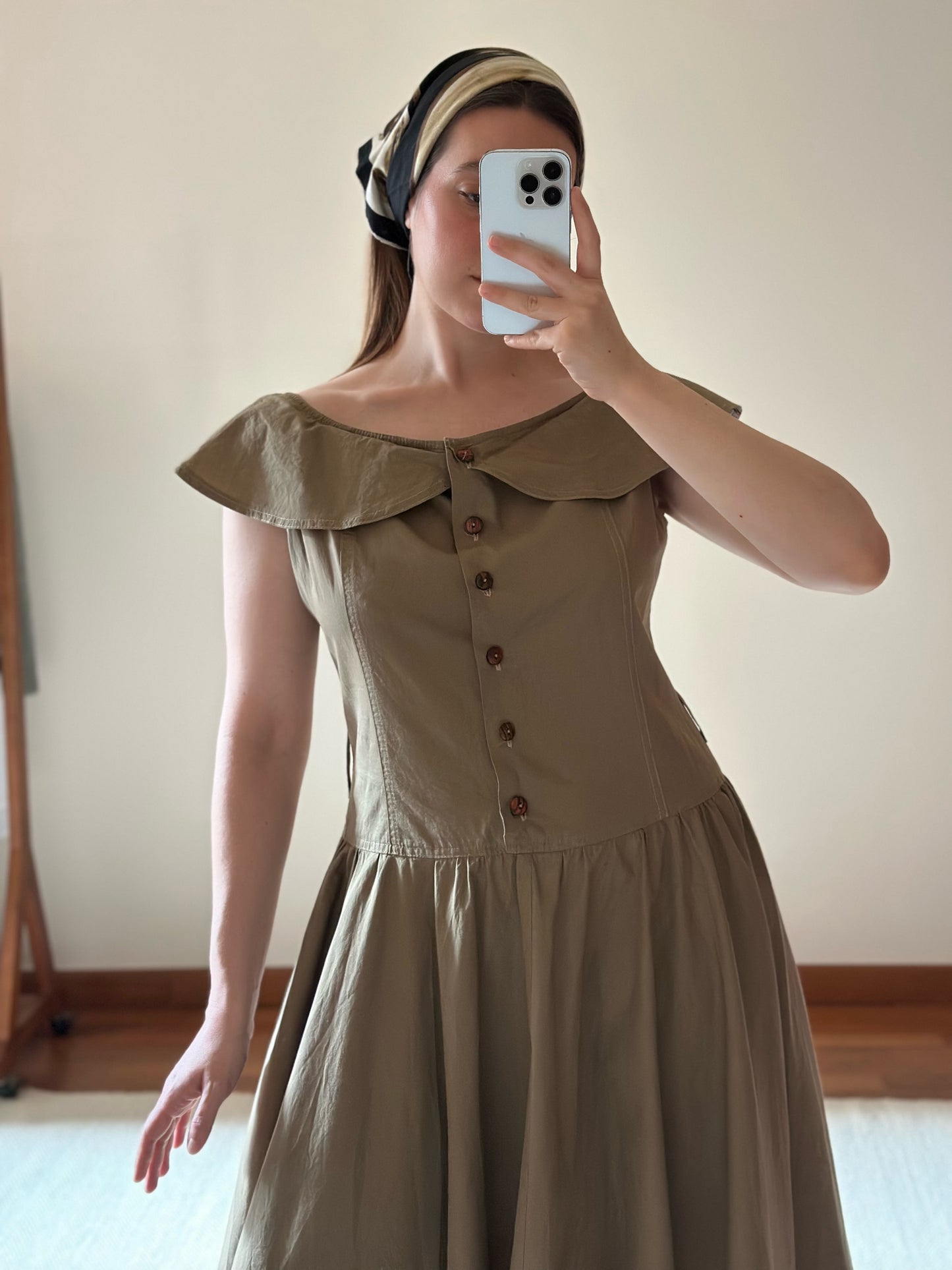 100% Cotton Olive Green Romantic Dress