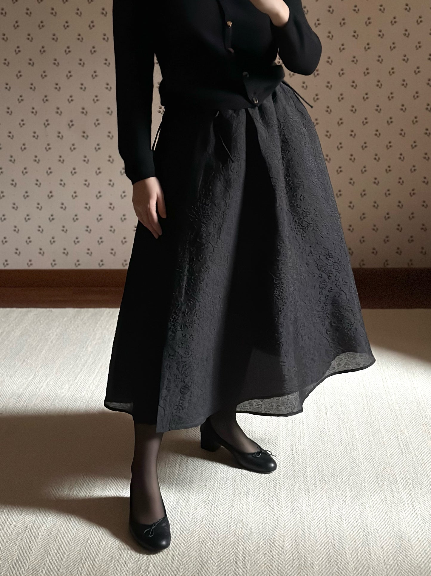 Secondhand Arket Brocade Black Wrap-Up Midi Skirt