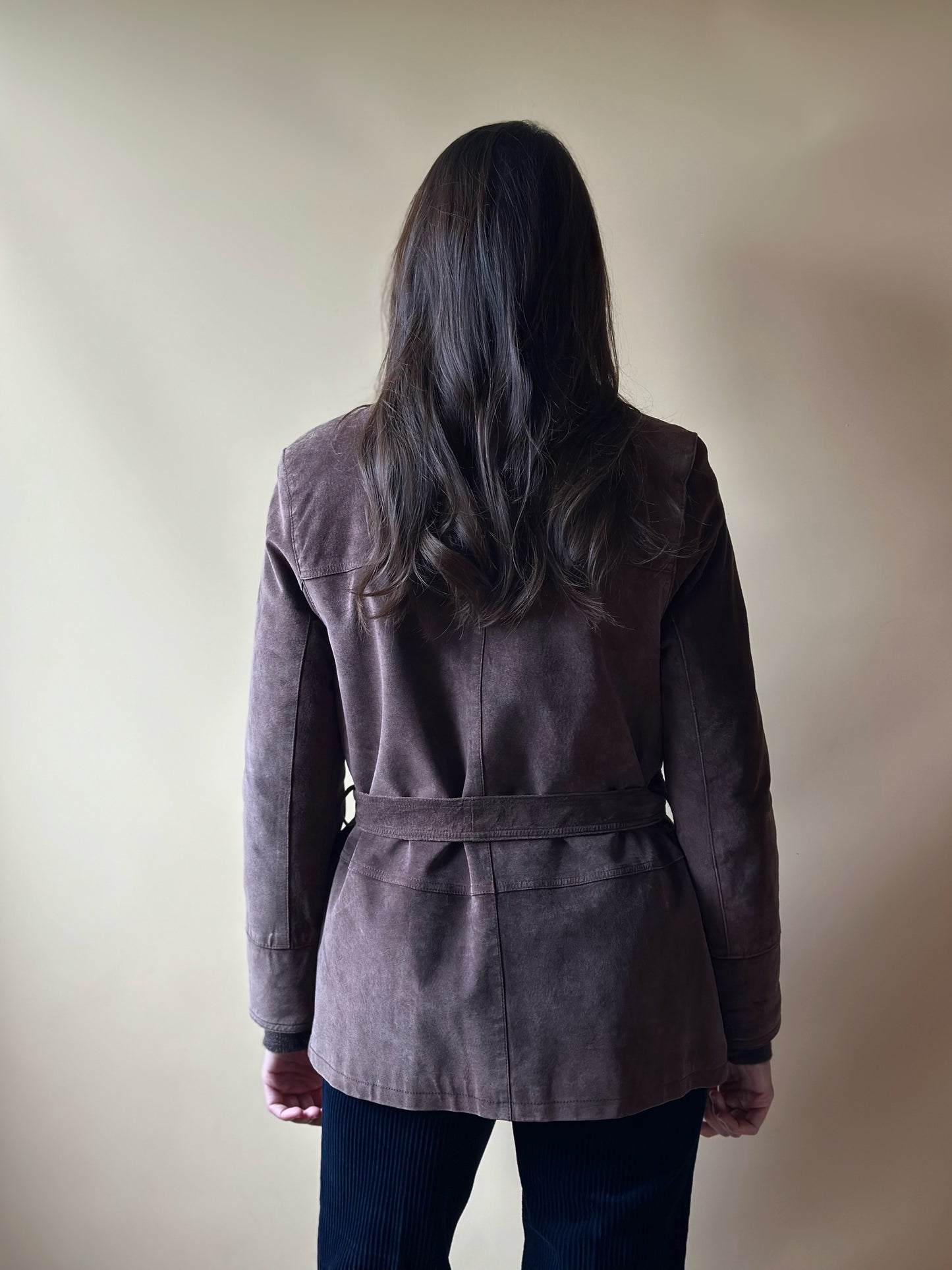 Vintage Chocolate Brown Suede Belted Jacket