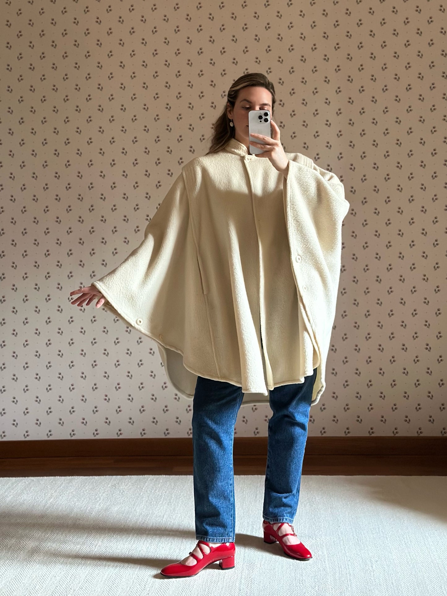 White Wool Short Cape Coat