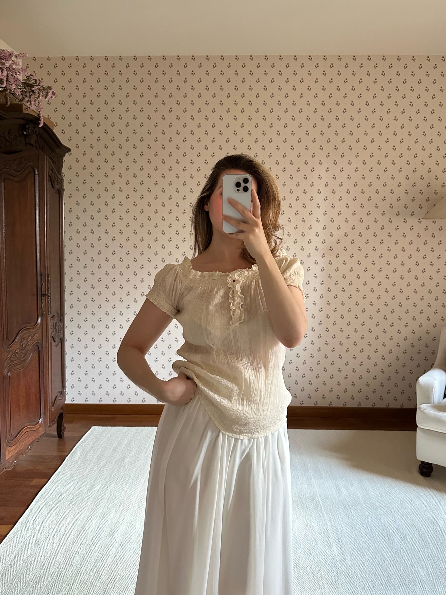 100% Silk Ivory Ruffle Top