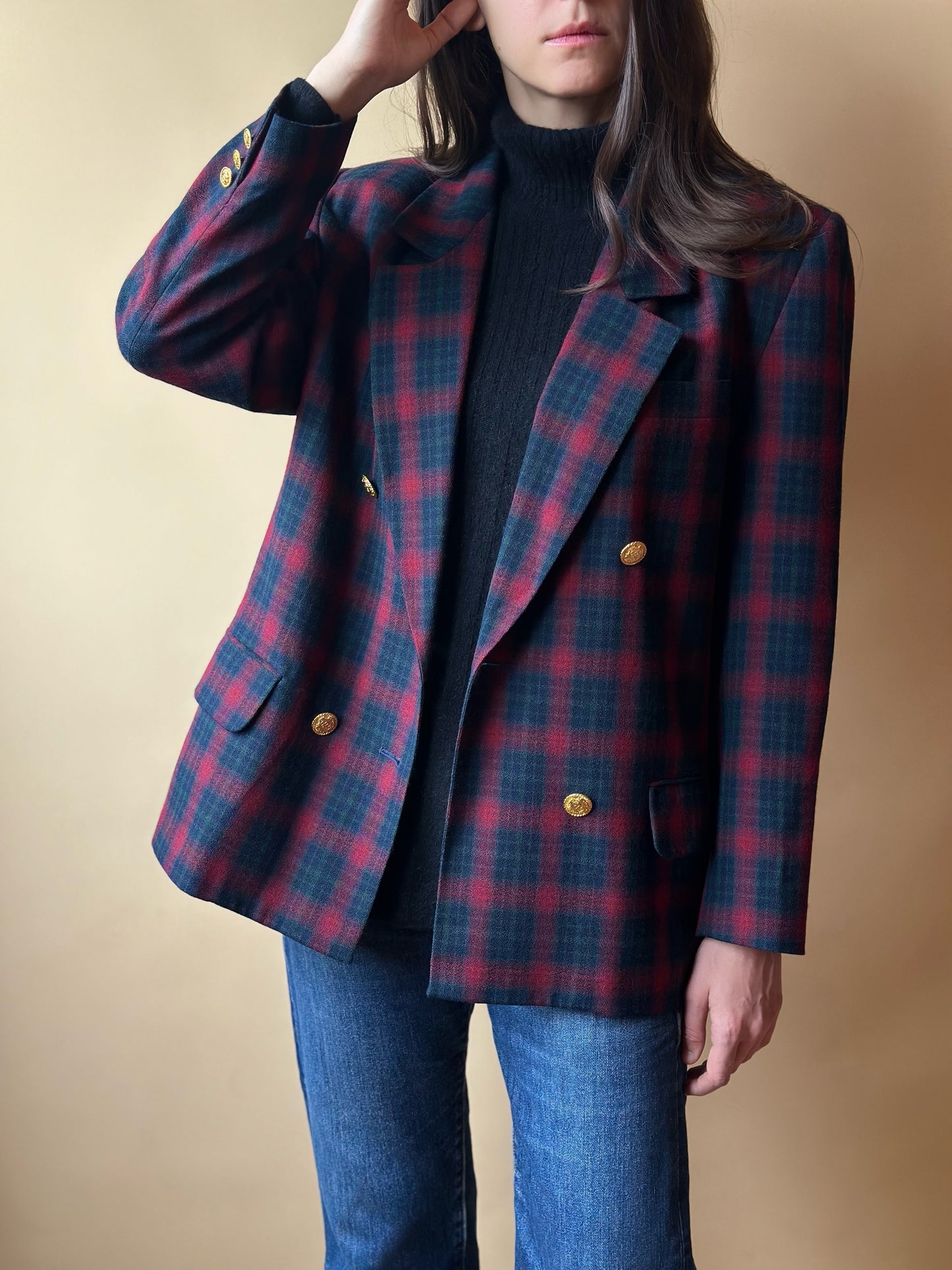 Vintage Burgundy Tartan Blazer