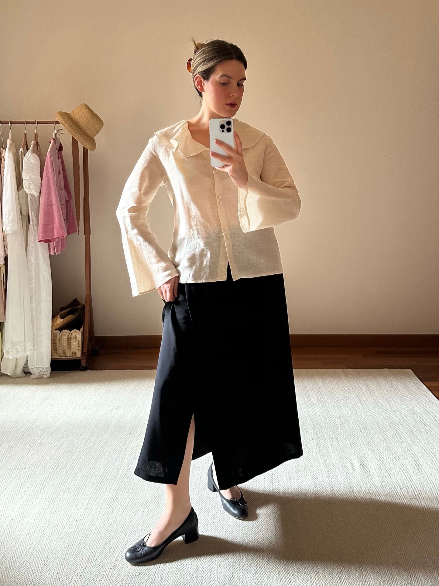 Linen Beige Ruffled Shirt