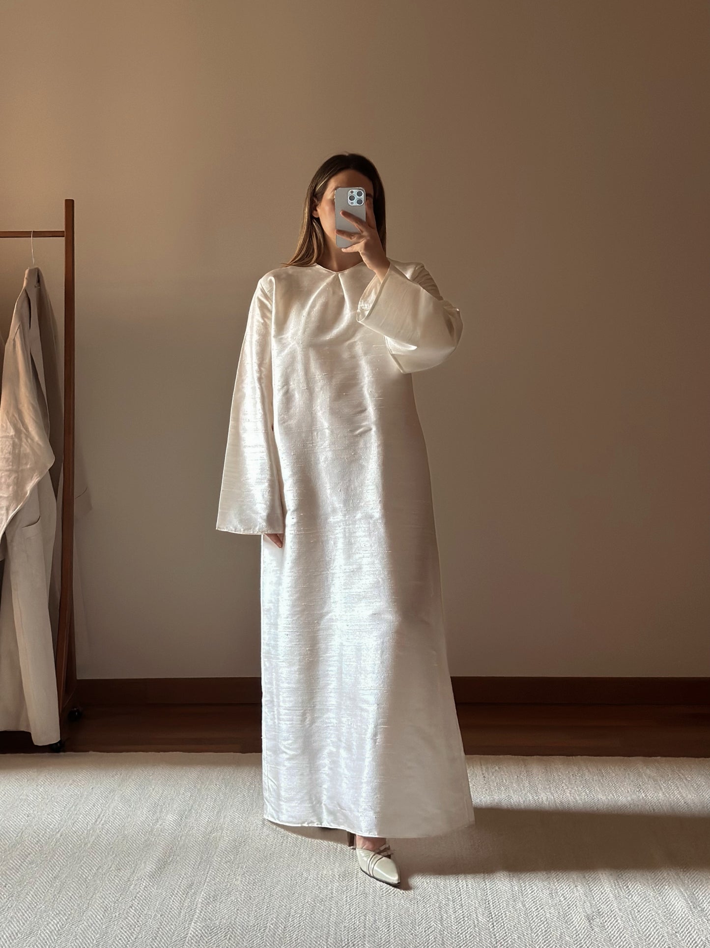 100% Silk White Long Tunic Dress