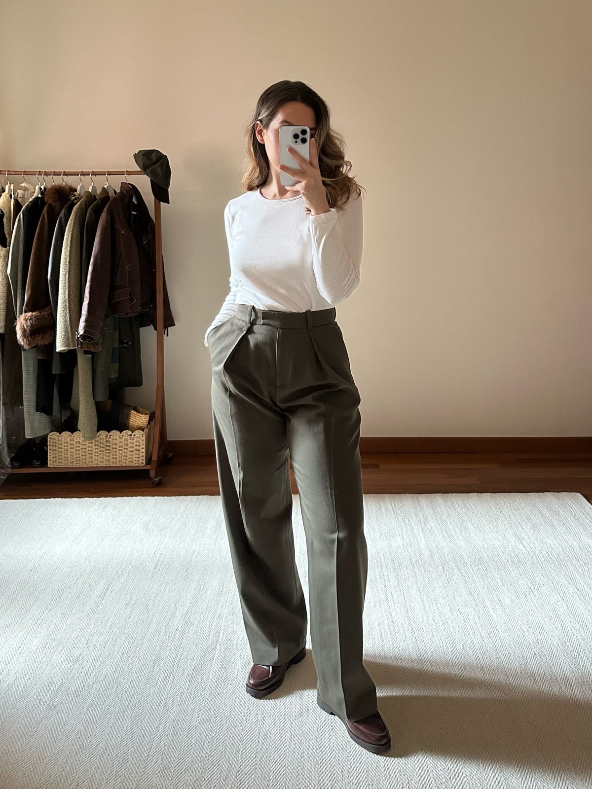 Secondhand Khaki Green Pleated Twill Trousers