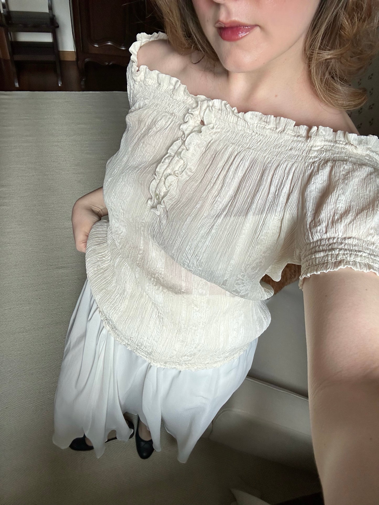 100% Silk Ivory Ruffle Top