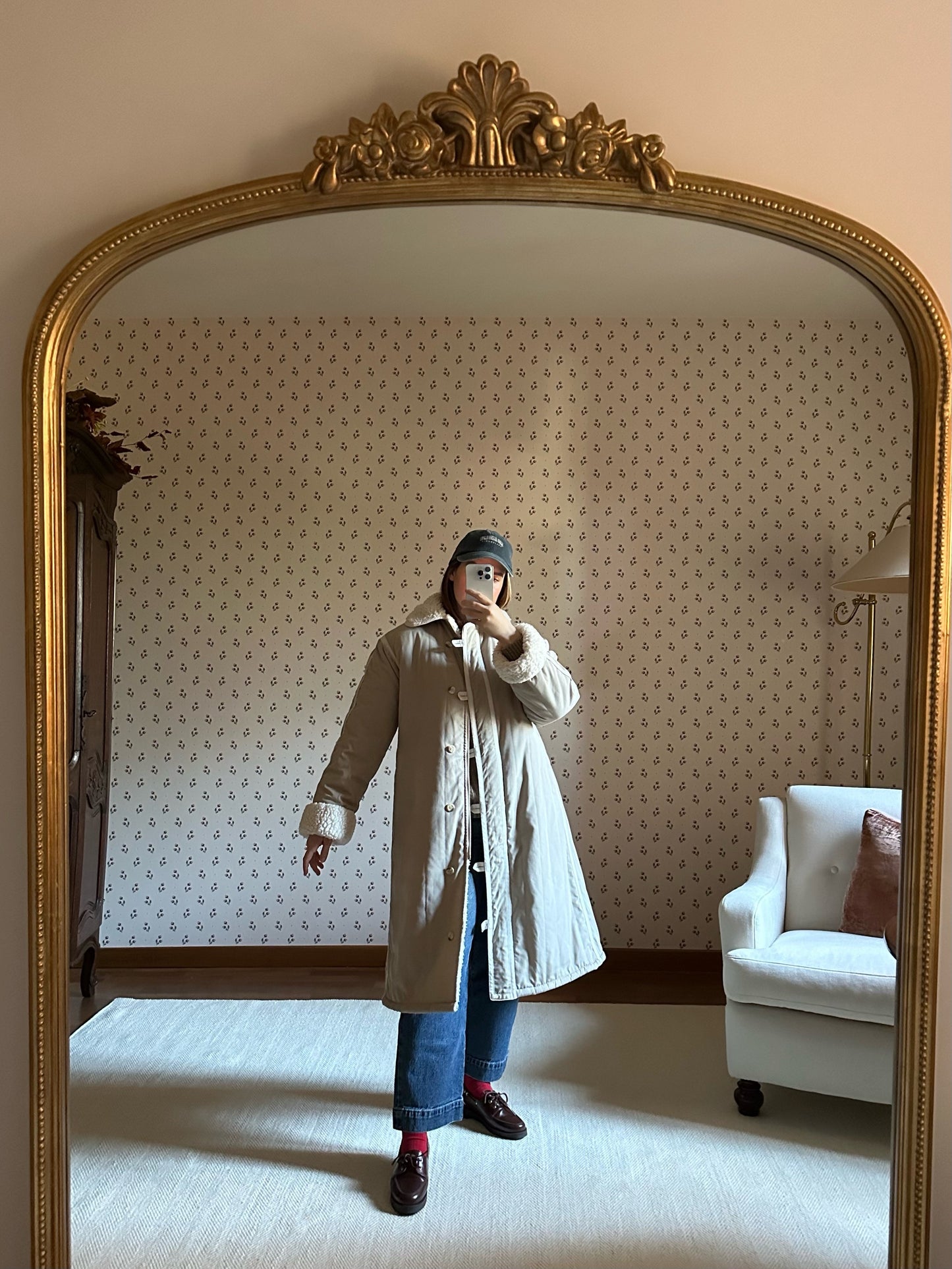 Vintage Faux Shearling Trench Coat