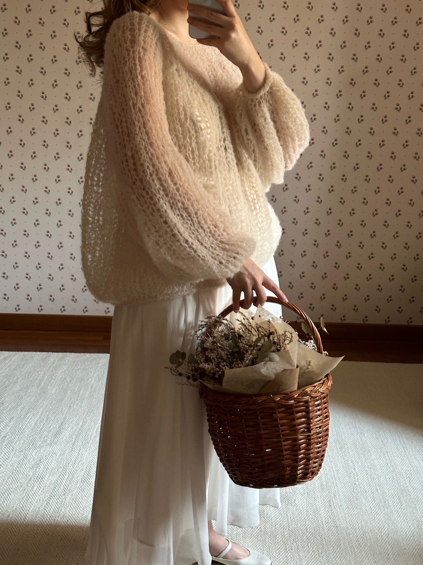 Handmade Alpaca & Mulberry Silk Sweater - Ivory White