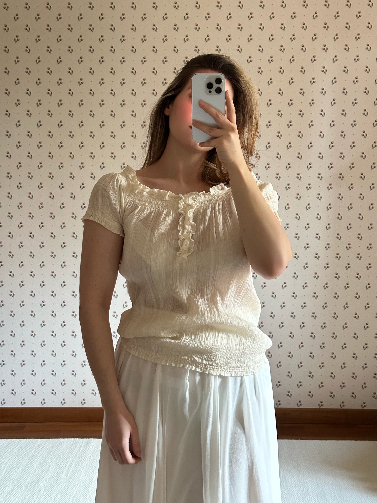 100% Silk Ivory Ruffle Top