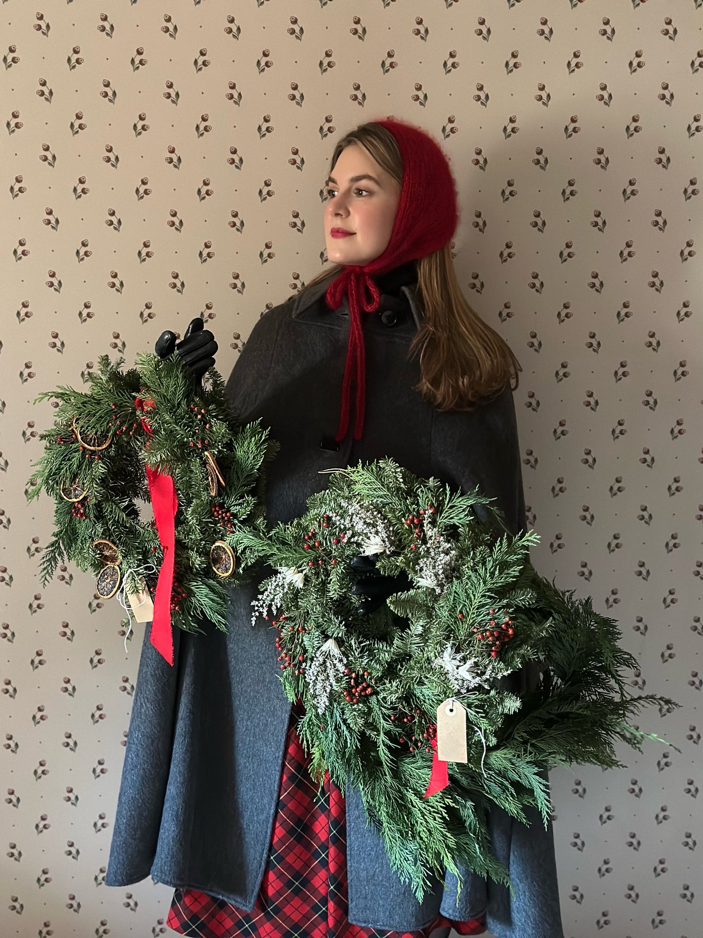 Handmade Silk & Mohair Bonnet - Candy Cane Red