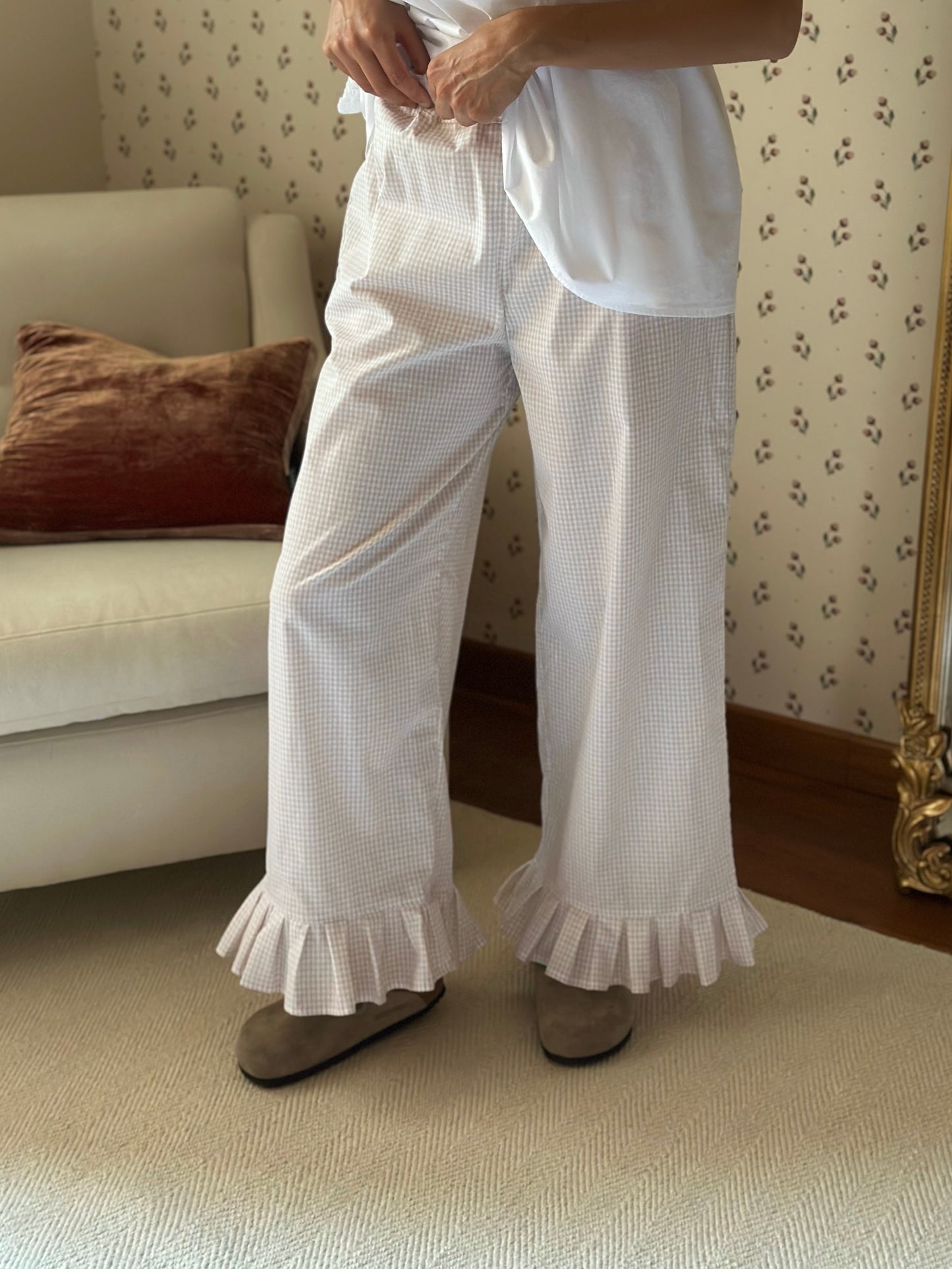 Vichy Cotton Frilled Trousers