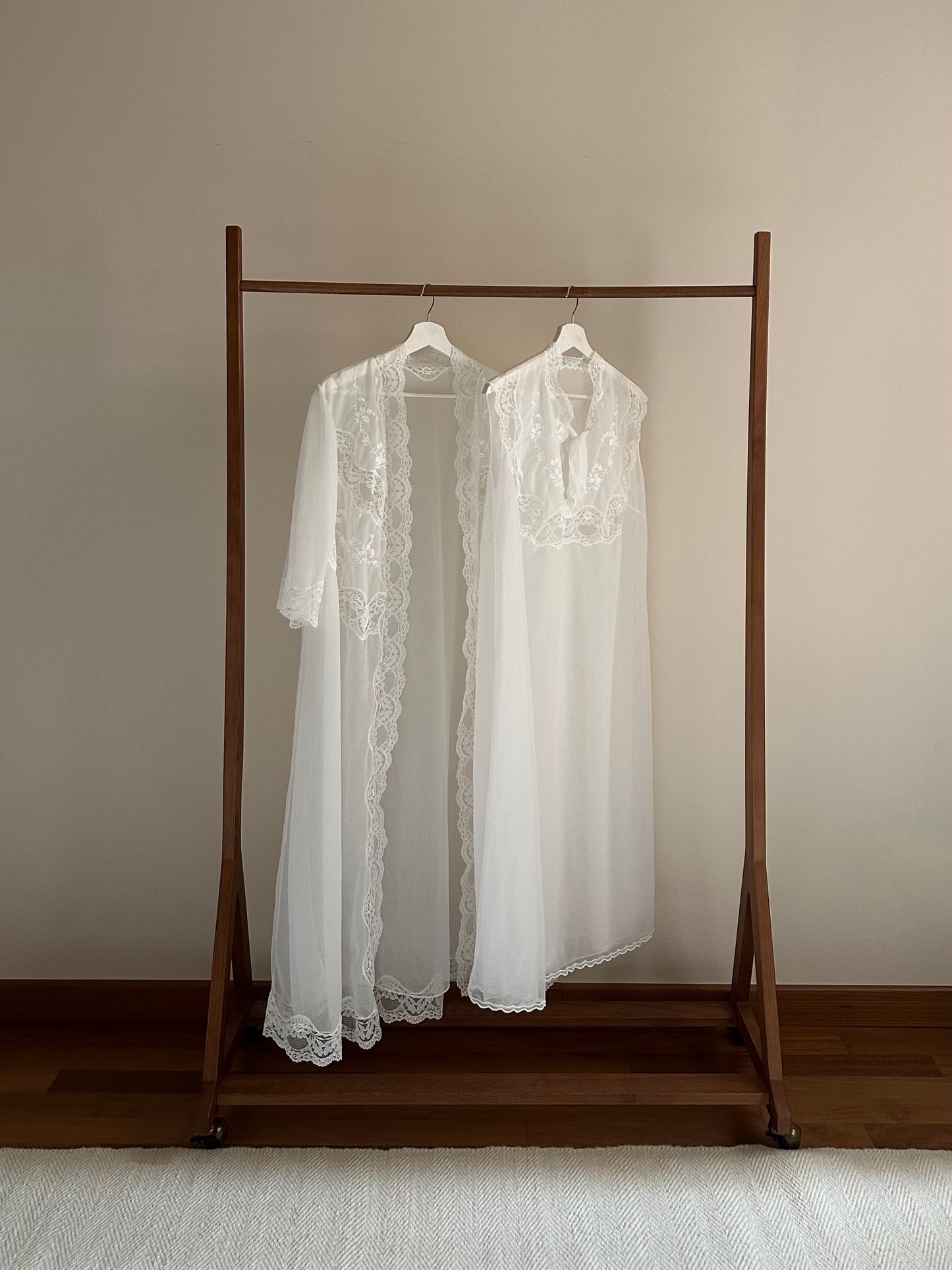 Set Of Lace Trimmed Nightgown and Dressing Gown