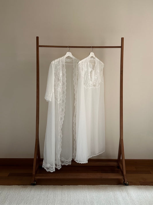 Set Of Lace Trimmed Nightgown and Dressing Gown