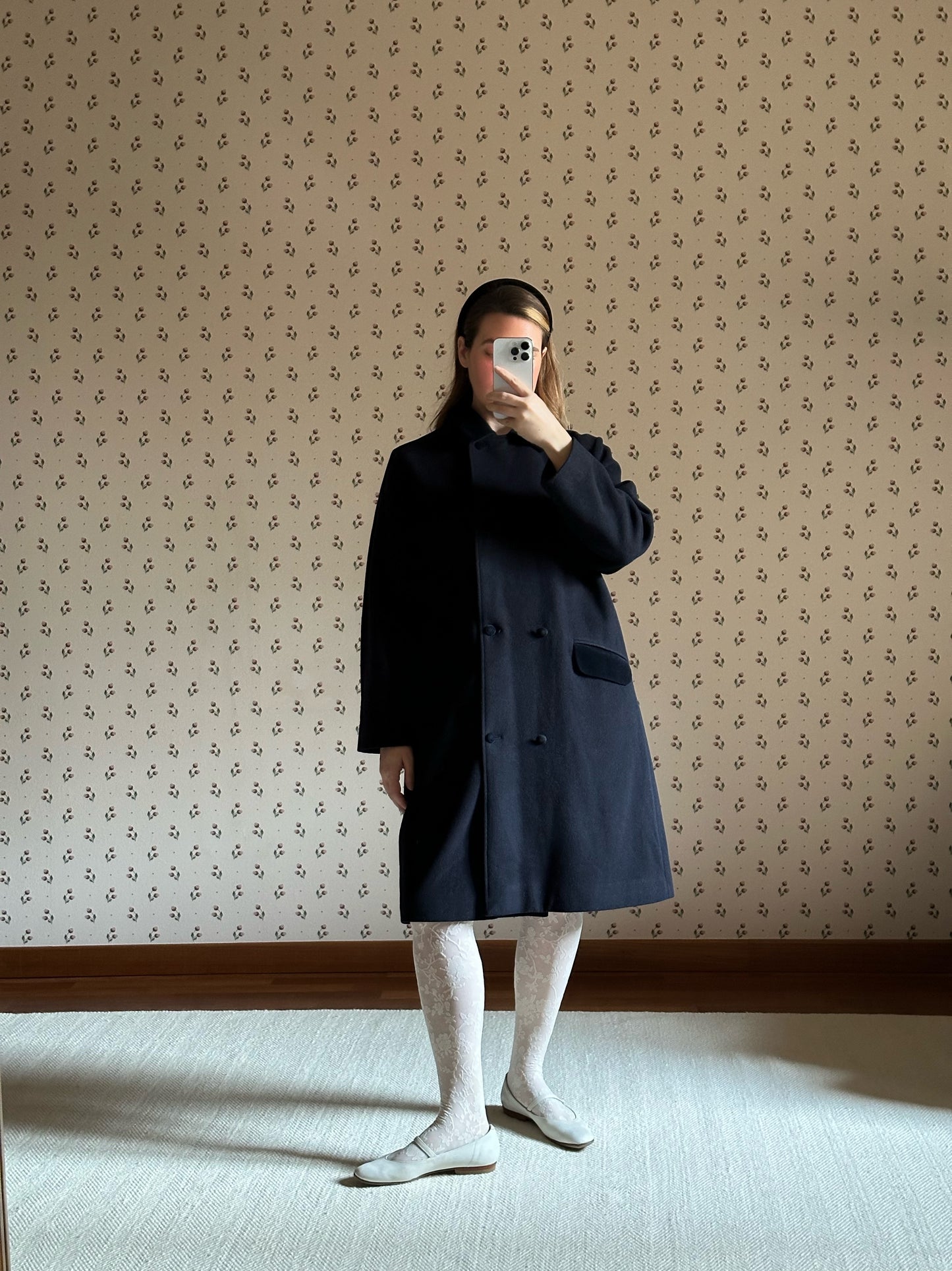 Vintage Blue Swing Coat With Velvet Details