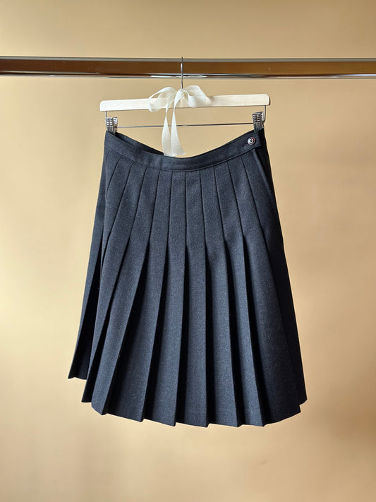 Vintage Dark Gray Pleated Woolen Mini Skirt