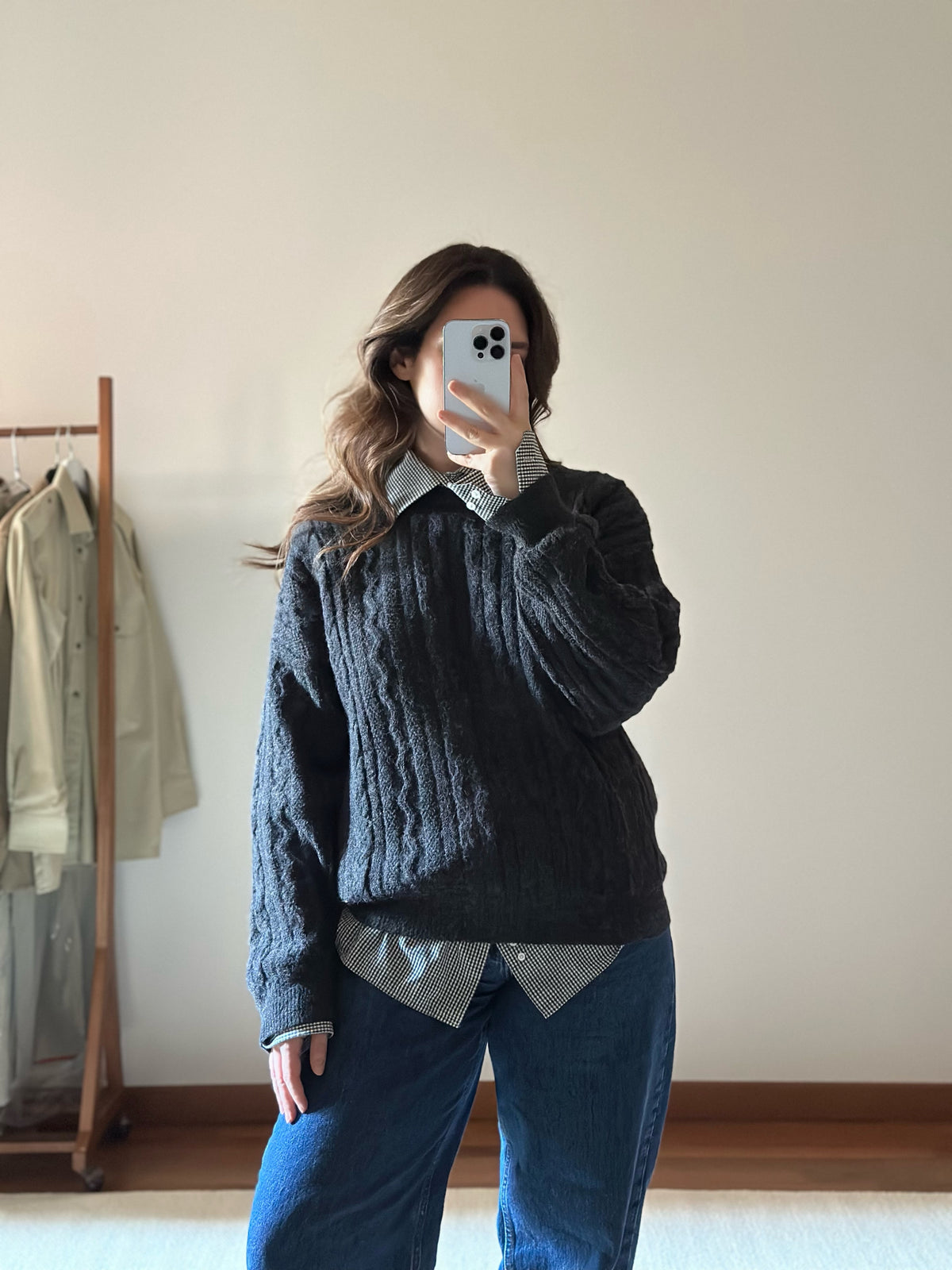 100% Alpaca Gray Cable Knit Sweater