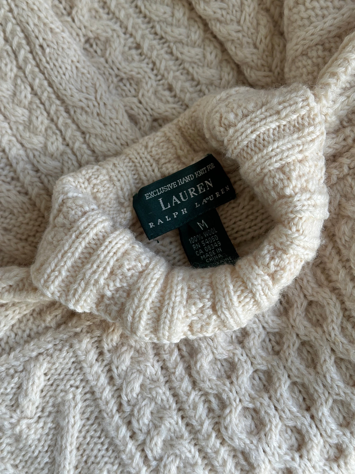 Ralph Lauren White Hand Knit 100% Wool Sweater