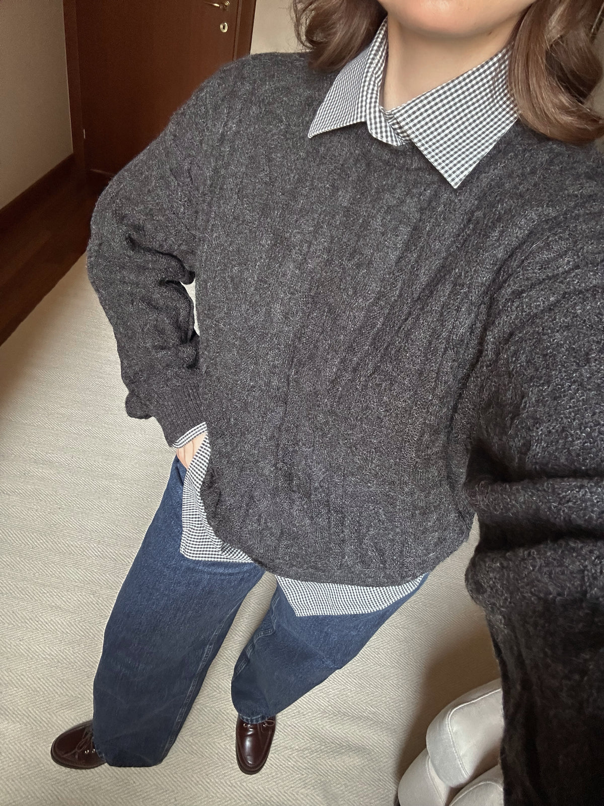100% Alpaca Gray Cable Knit Sweater