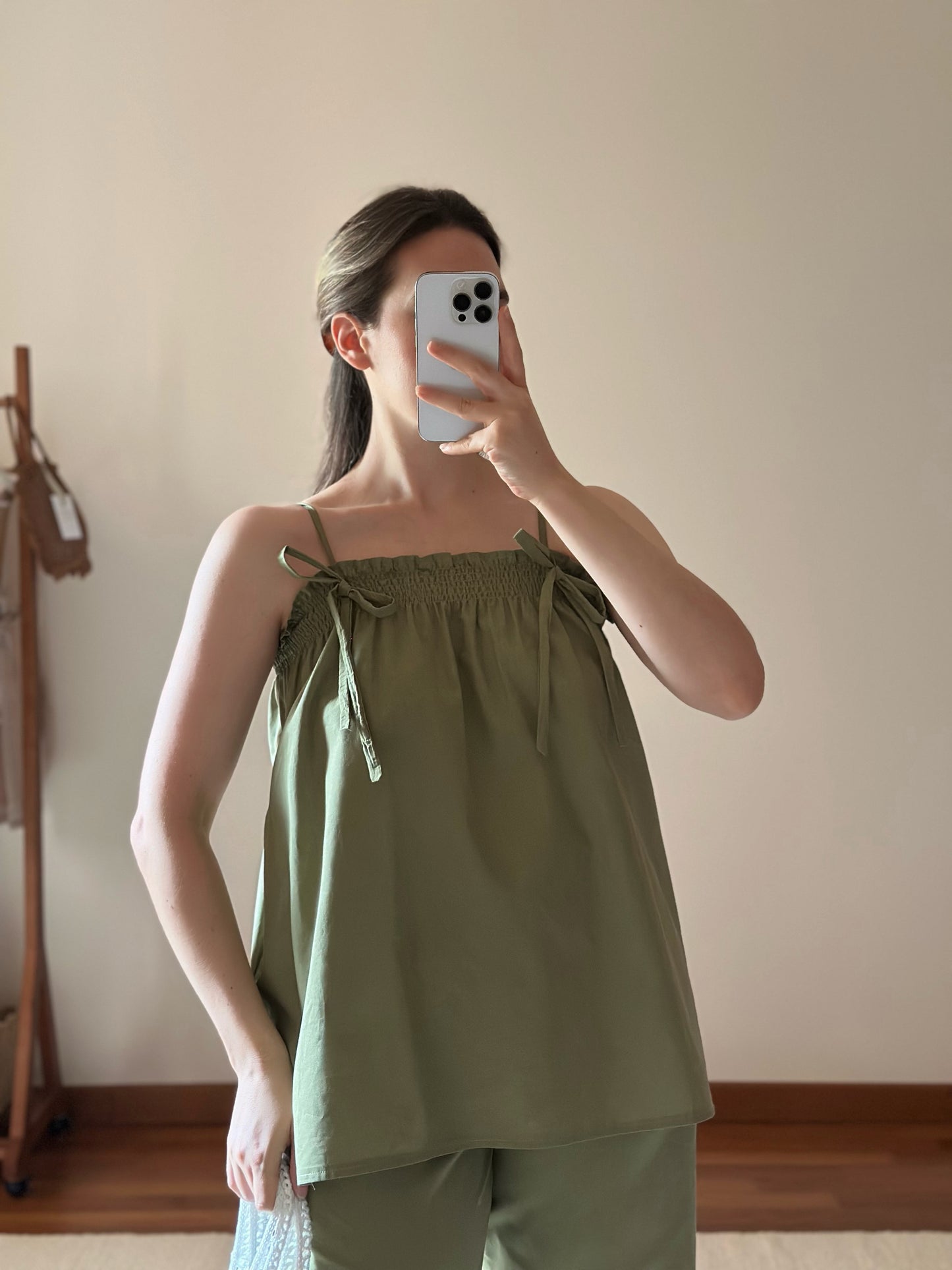 Green Cotton Frill Top
