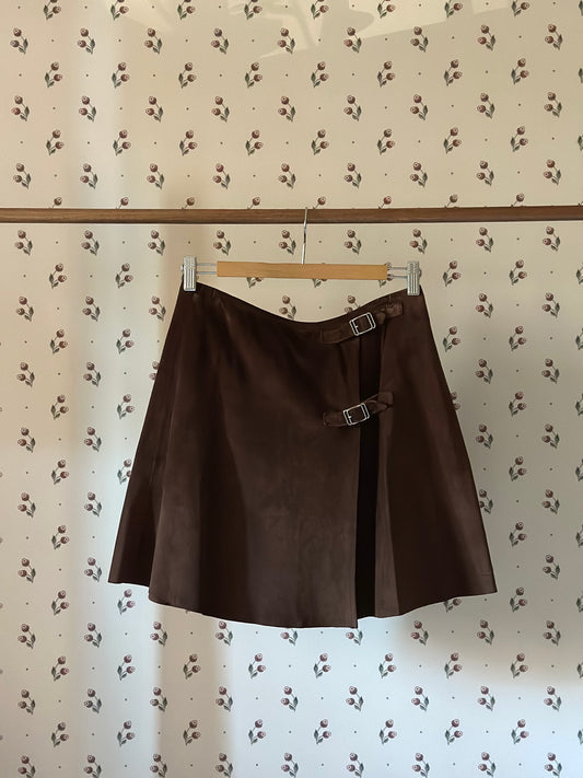 Vintage Suede Brown Wrap Up Mini Skirt