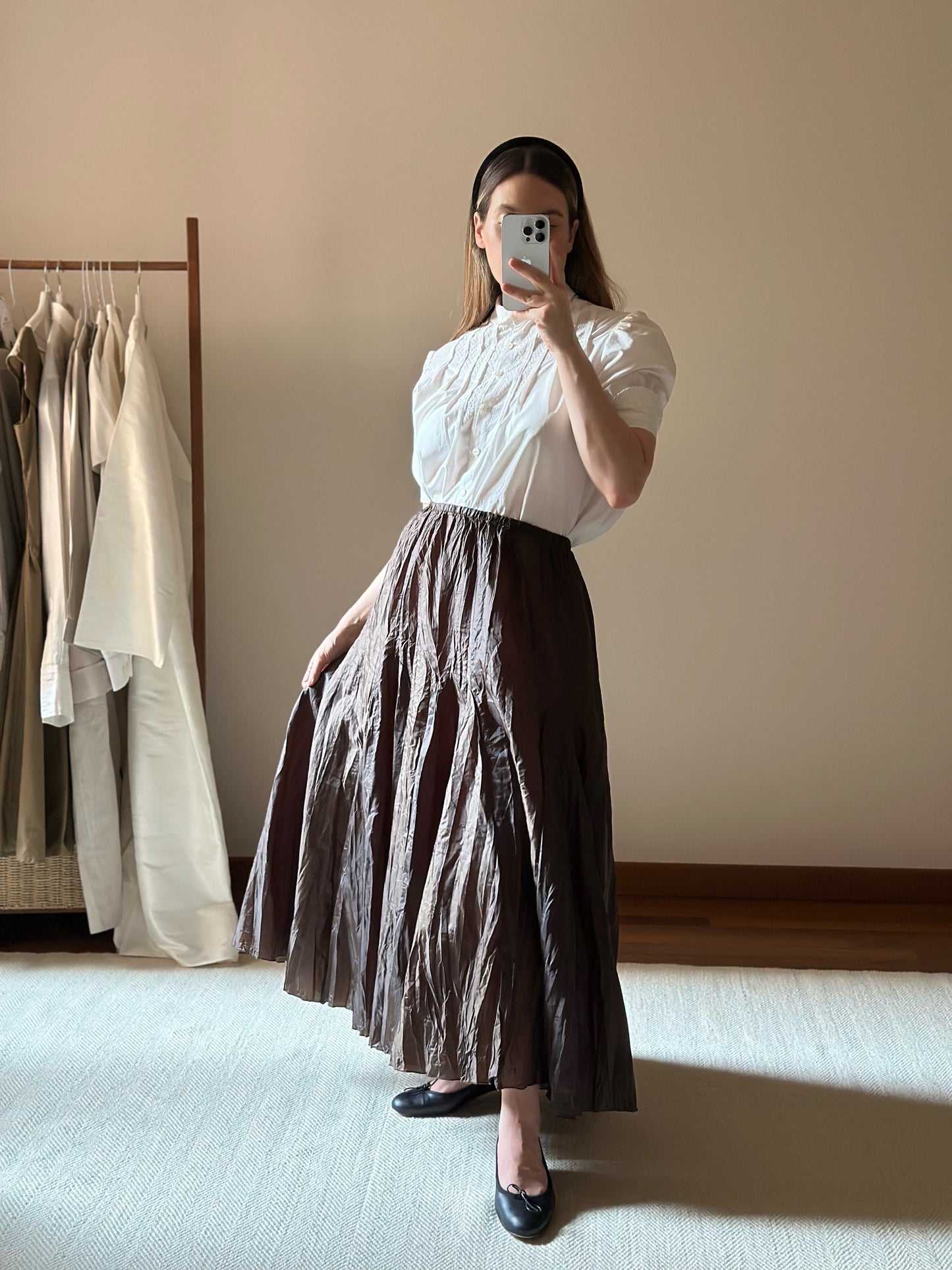 Chocolate Brown Crinkled Maxi Skirt