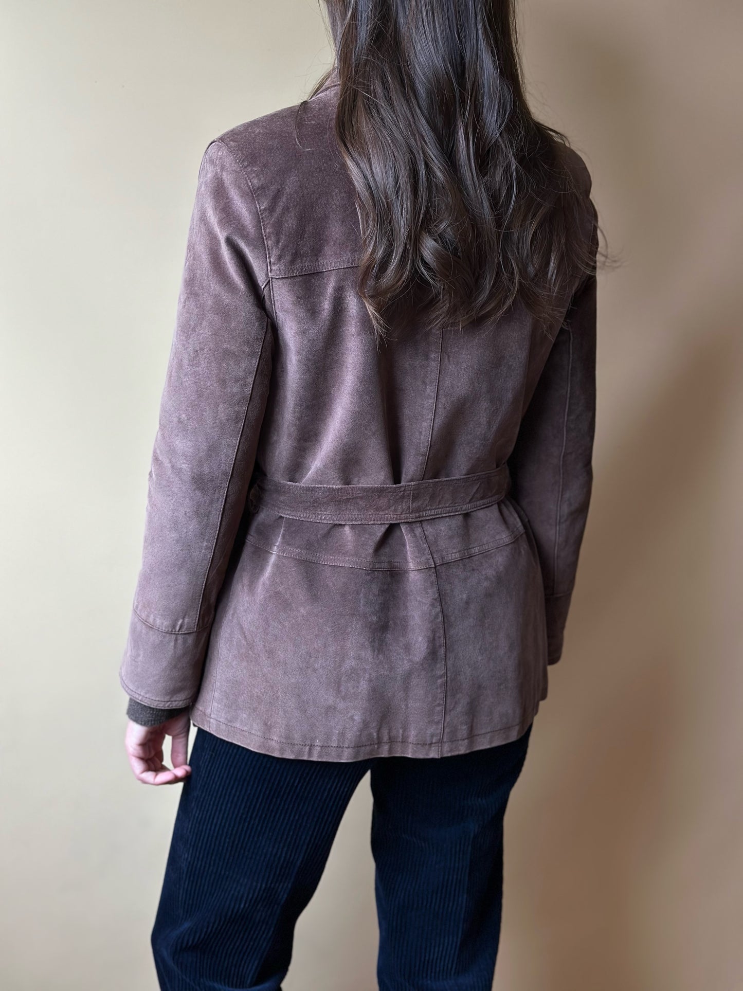 Vintage Chocolate Brown Suede Belted Jacket