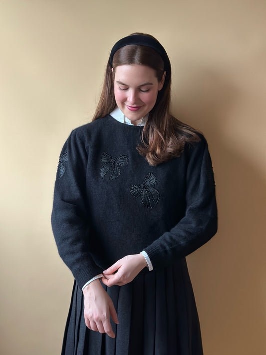 Vintage Black Lambswool & Angora Bow Sweater