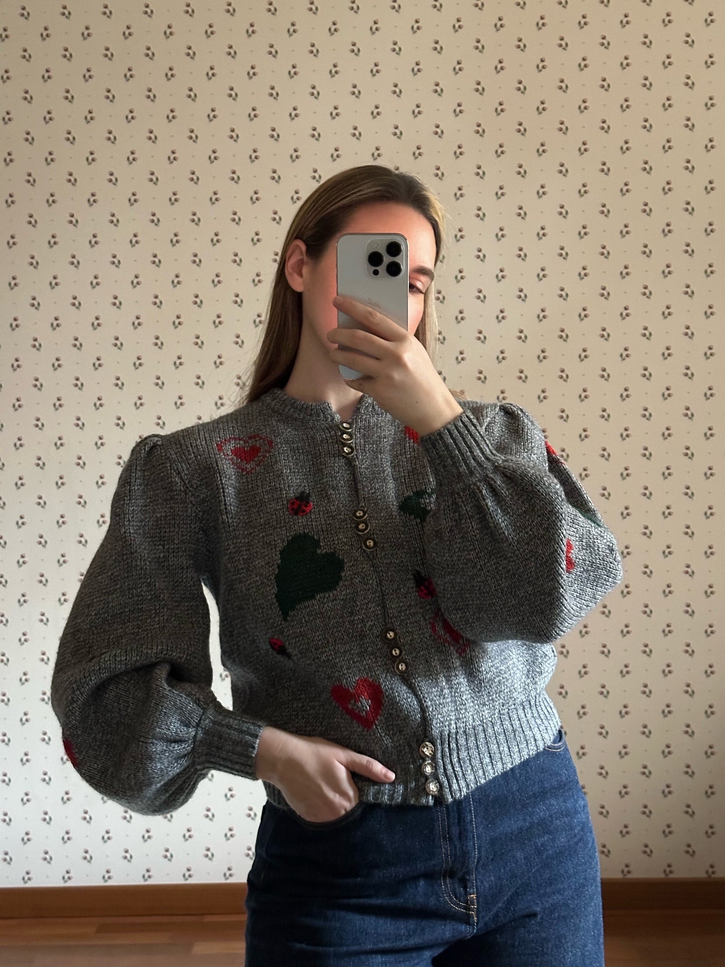 Vintage Austrian Hearts & Ladybirds Cardigan