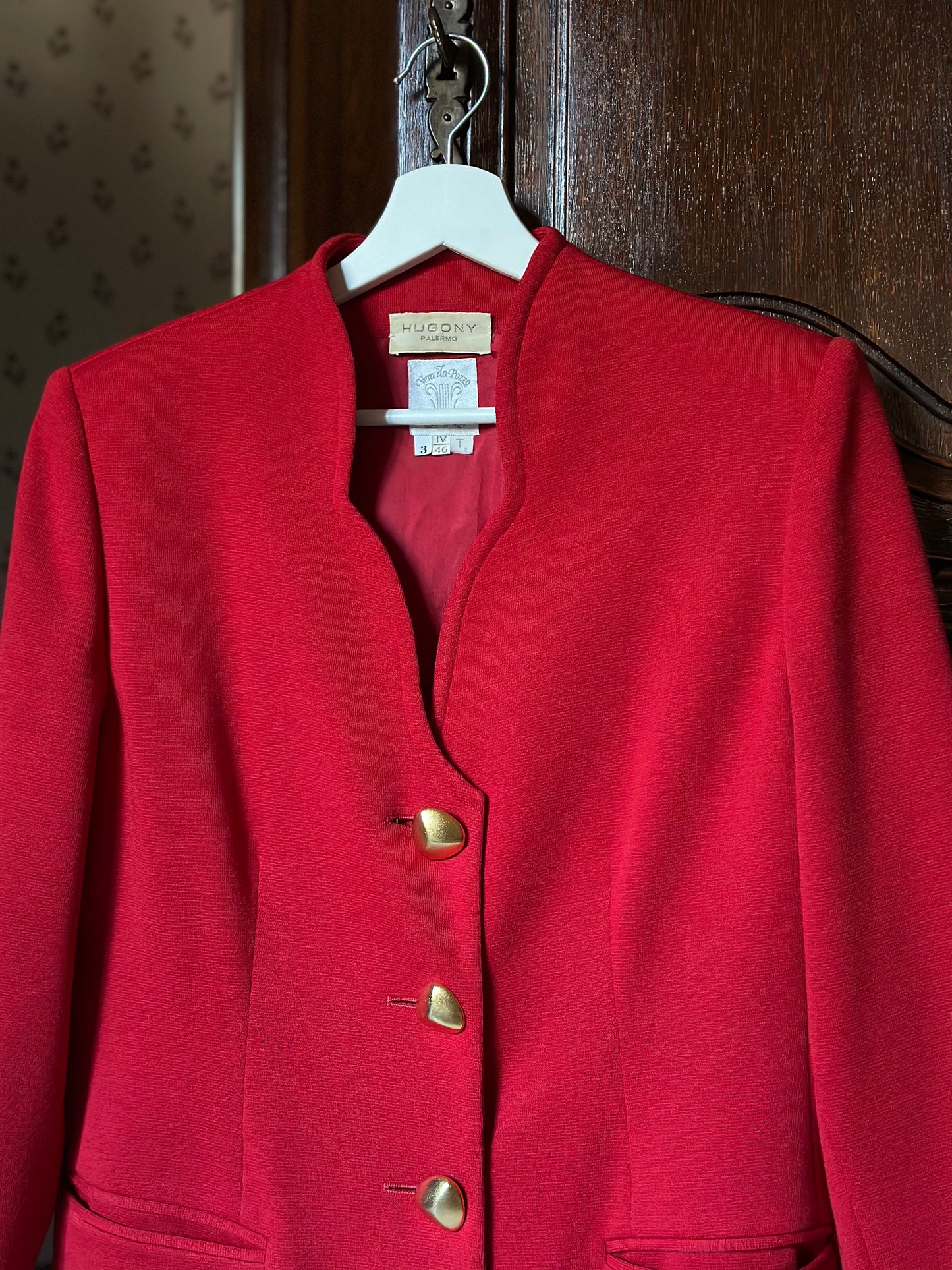 Red Wool Blazer With Golden Buttons