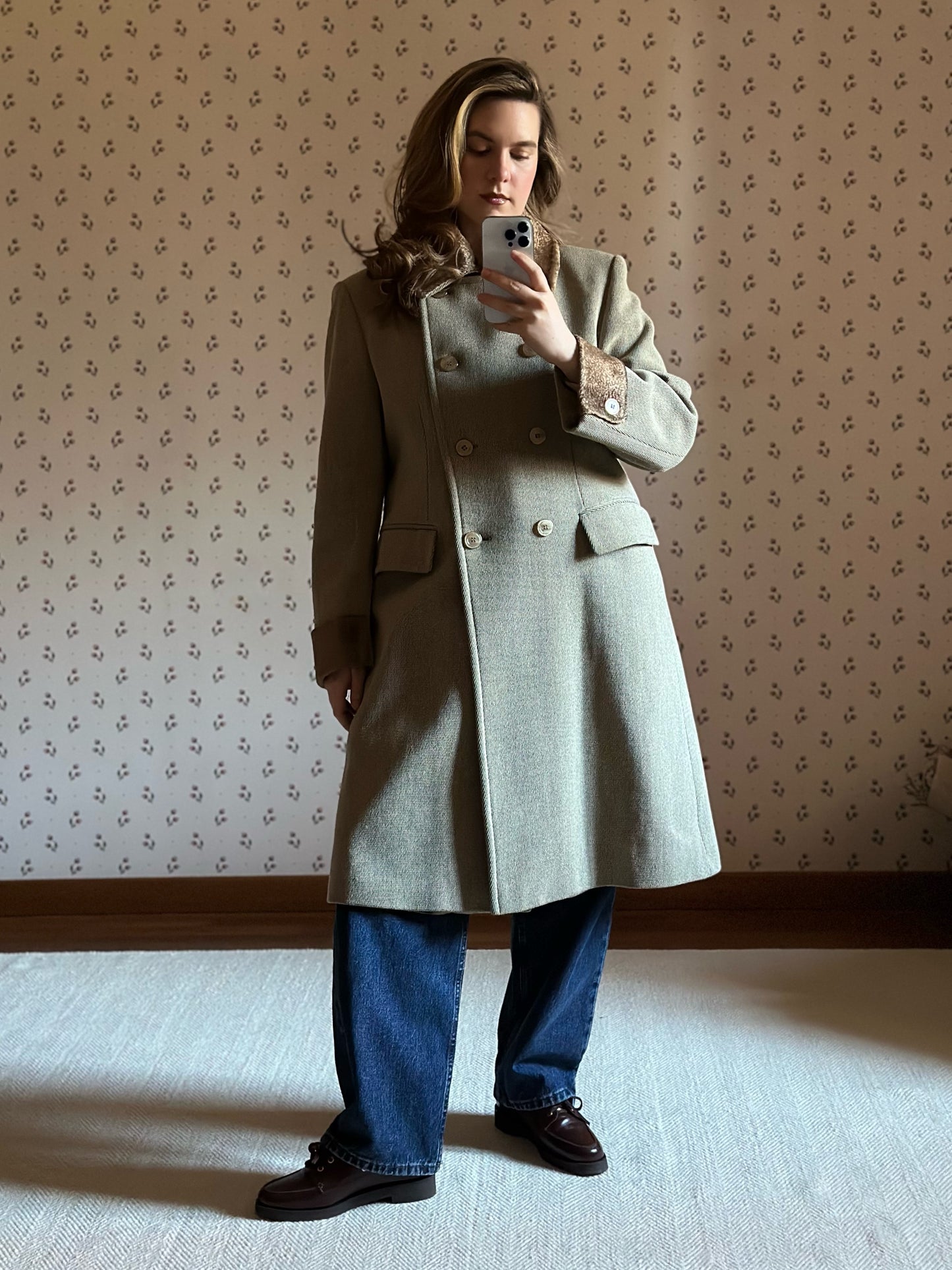 Double Breasted Short Taupe Coat
