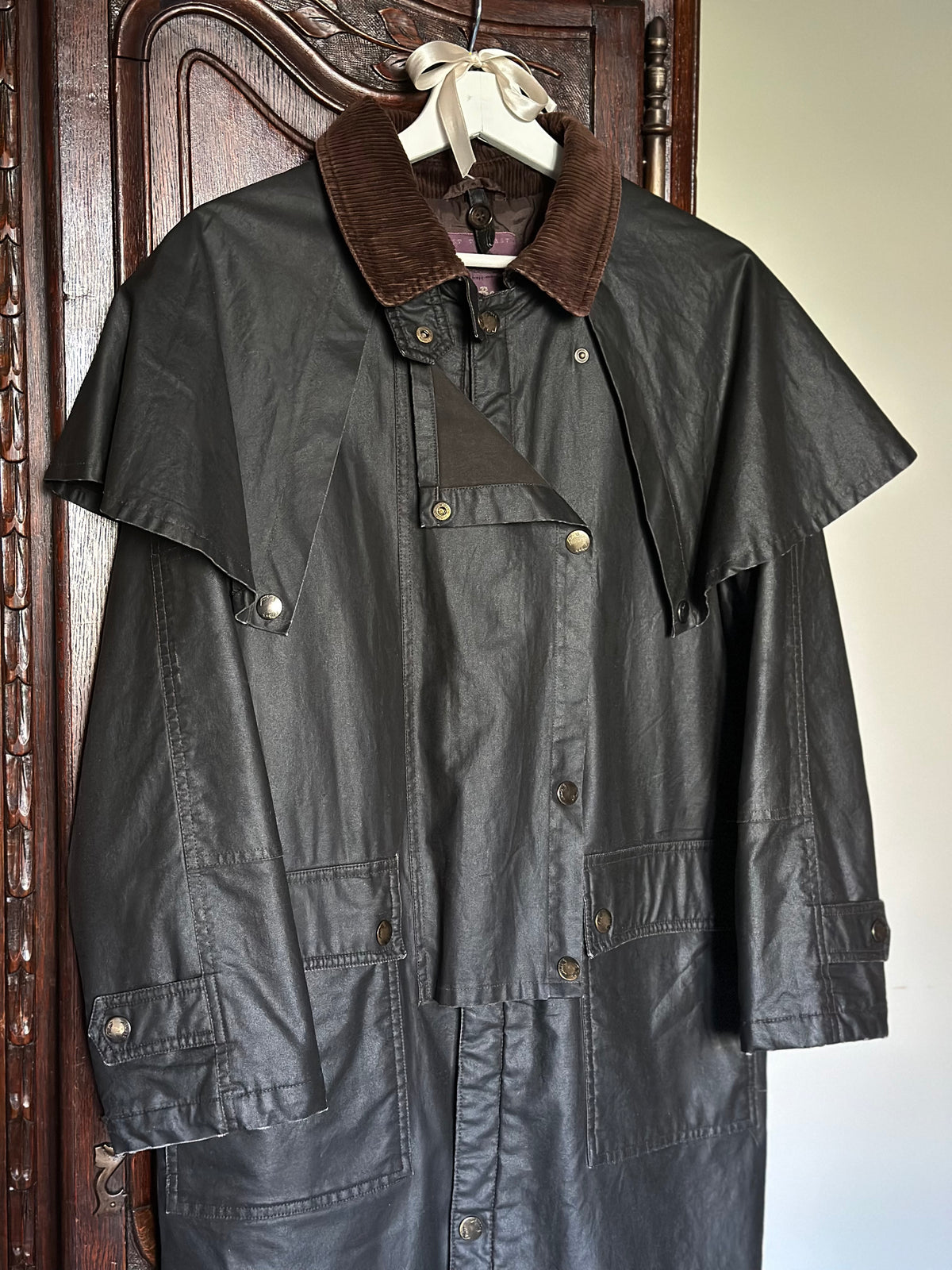 Waxed Jacket With Cape & Tartan Vest