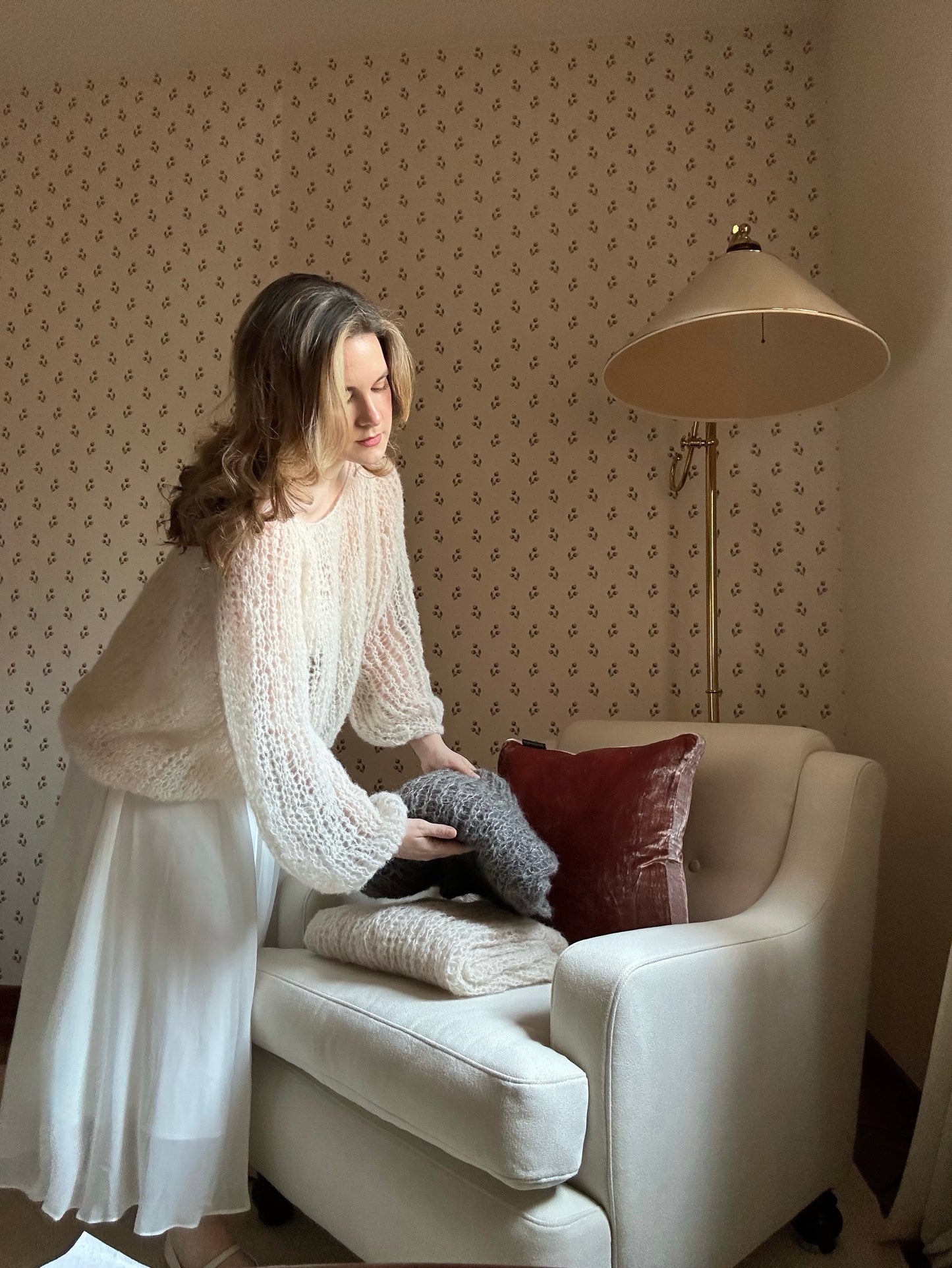 Handmade Alpaca & Mulberry Silk Sweater - Ivory White