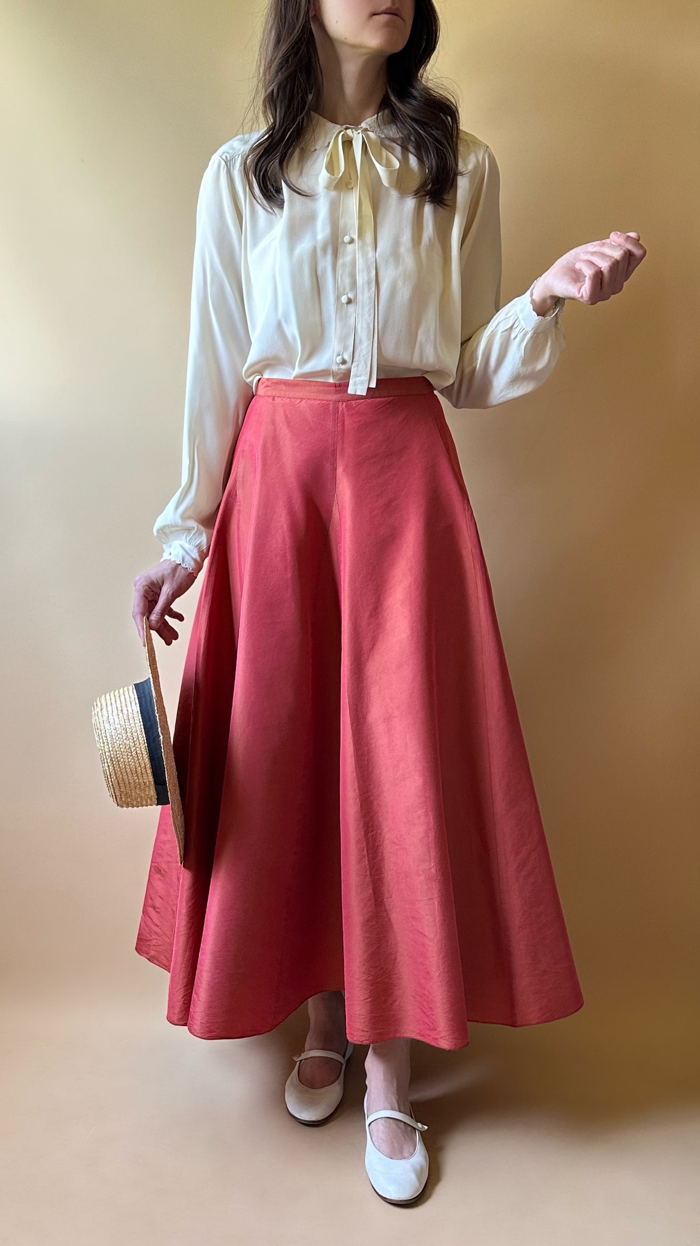 Vintage Silk Shantung Paneled Maxi Skirt