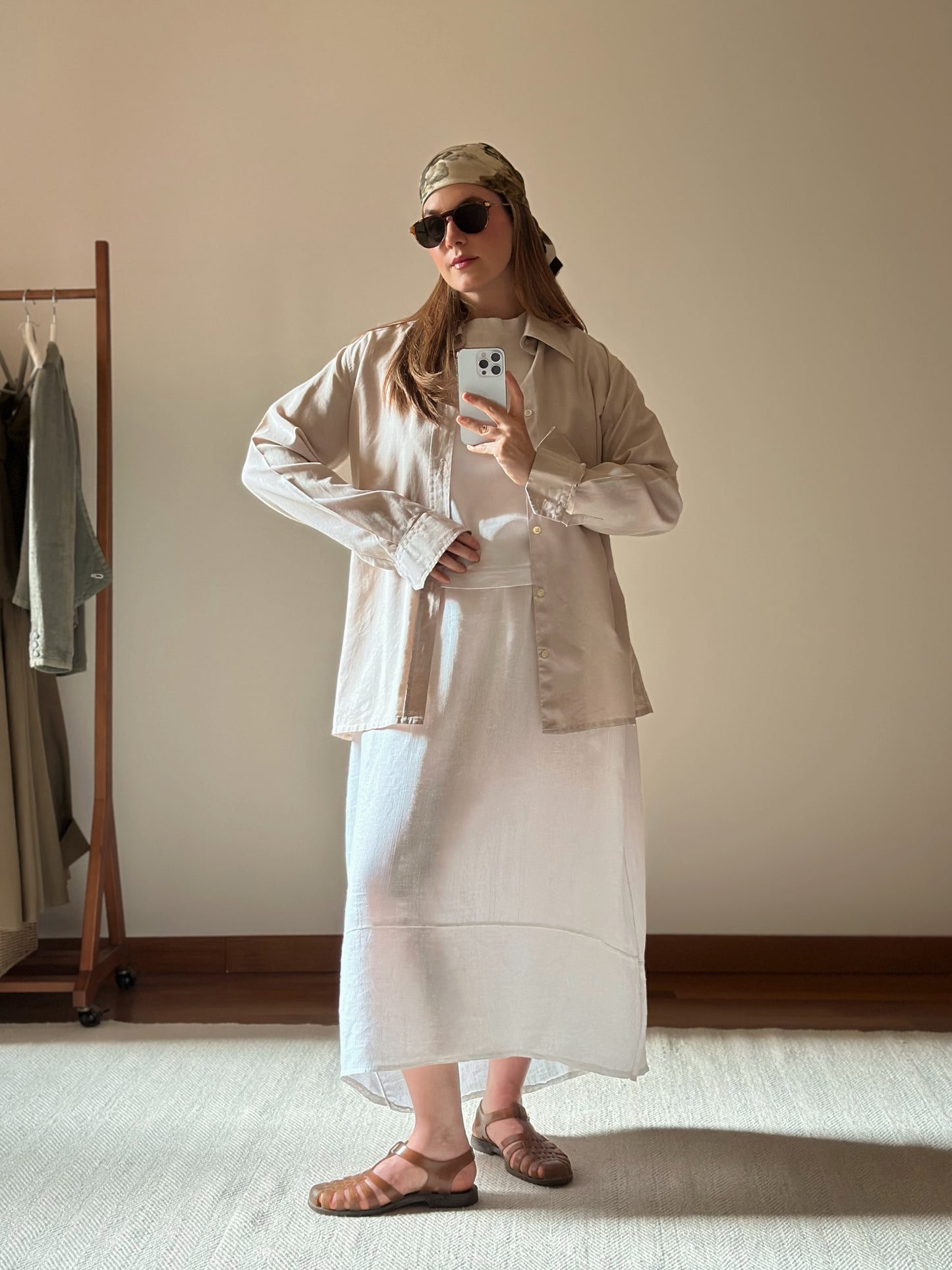 White Linen & Cotton Long Skirt