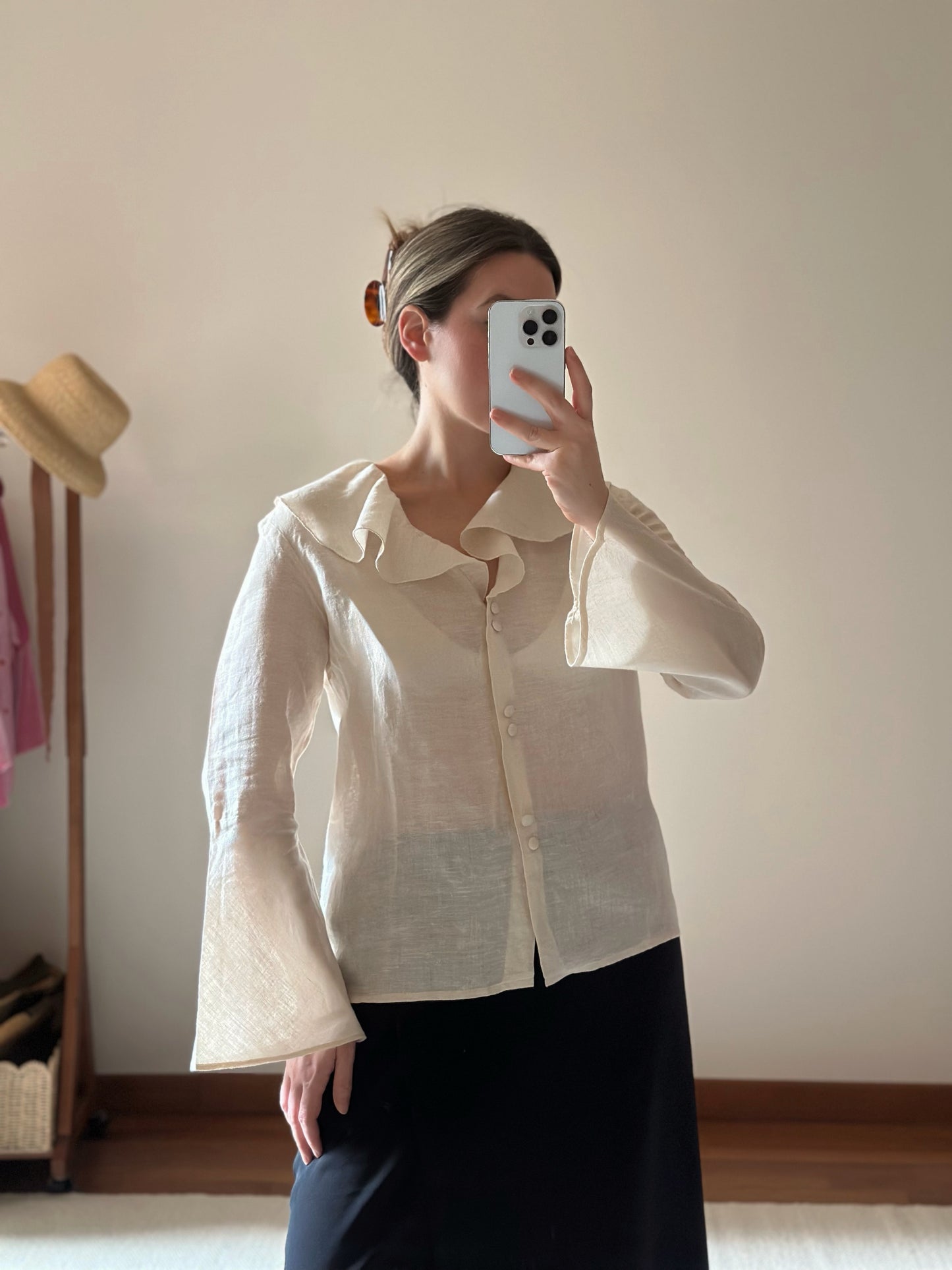 Linen Beige Ruffled Shirt