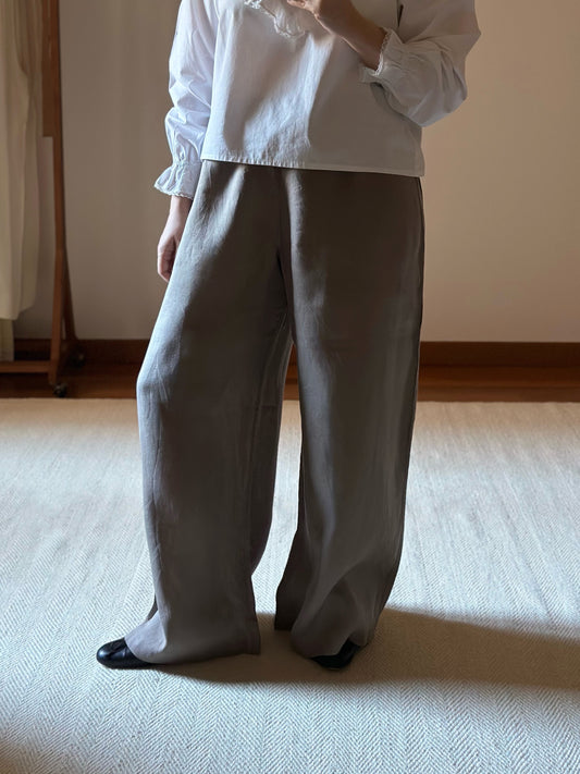 Pure Linen Taupe Palazzo Pants
