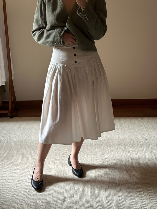 White Cotton Midi Circle Skirt