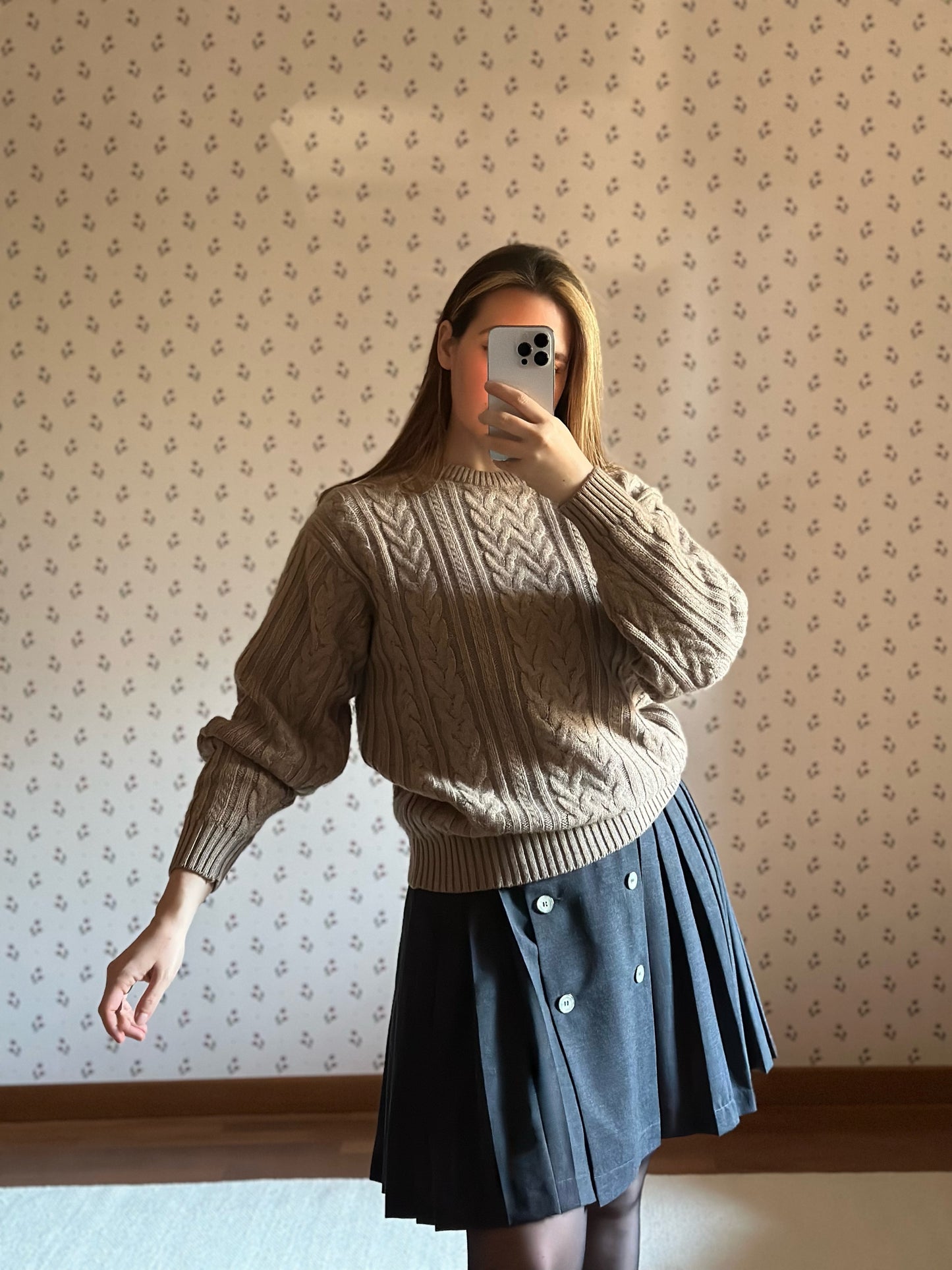 Vintage Wool & Cashmere Cable Knit Brown Sweater