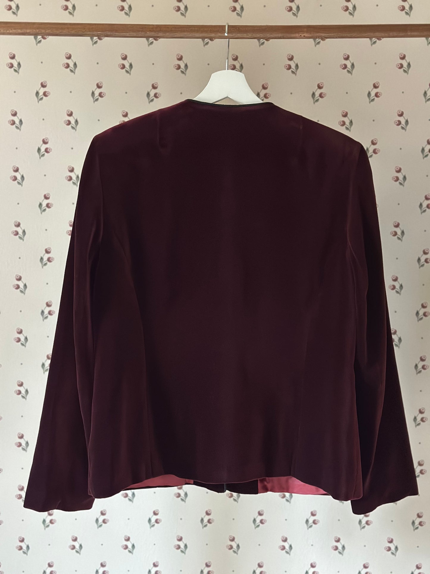 Burgundy Velvet Jacket With Frog Buttons