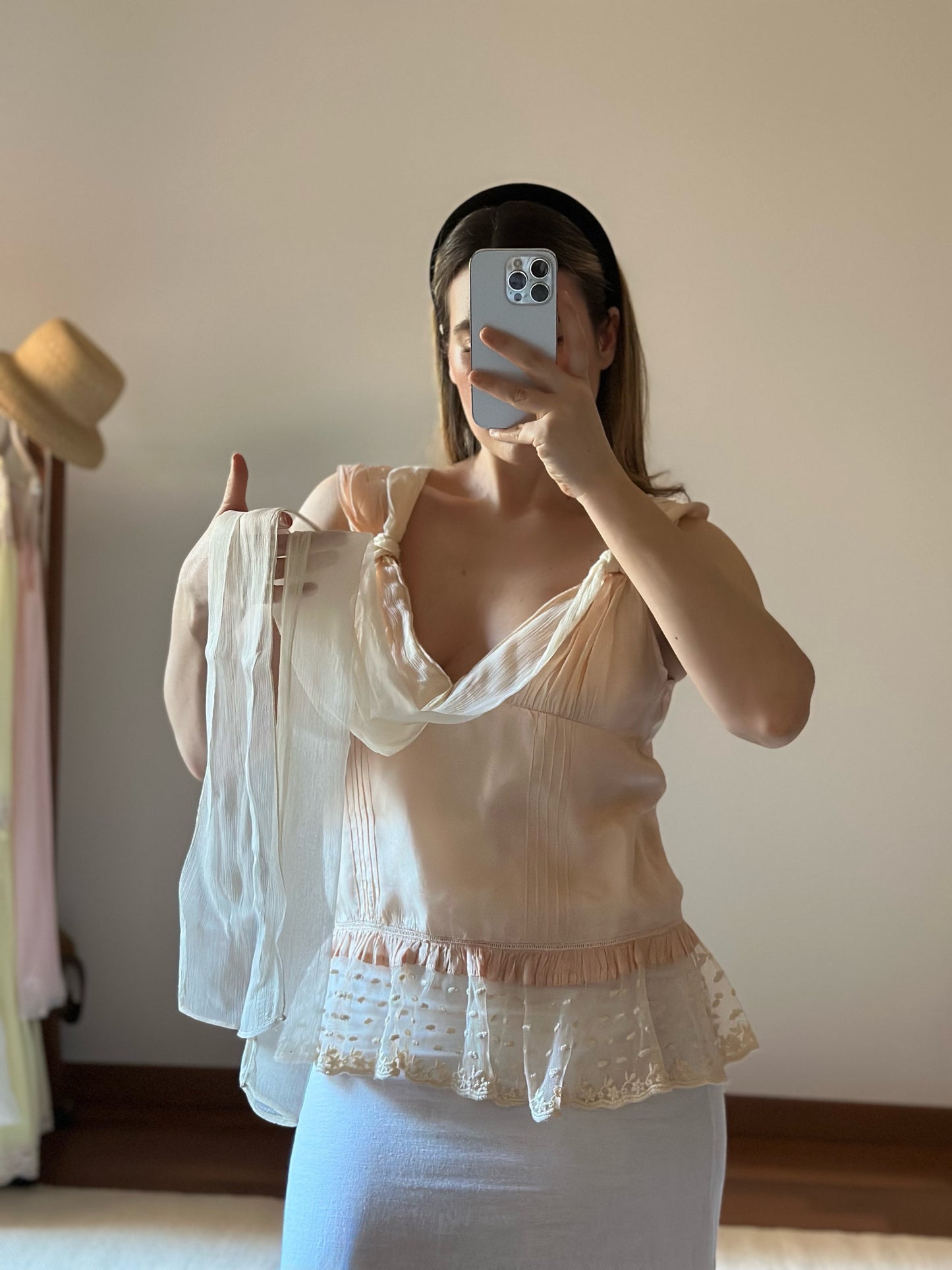 100% Silk Pink Lace Top