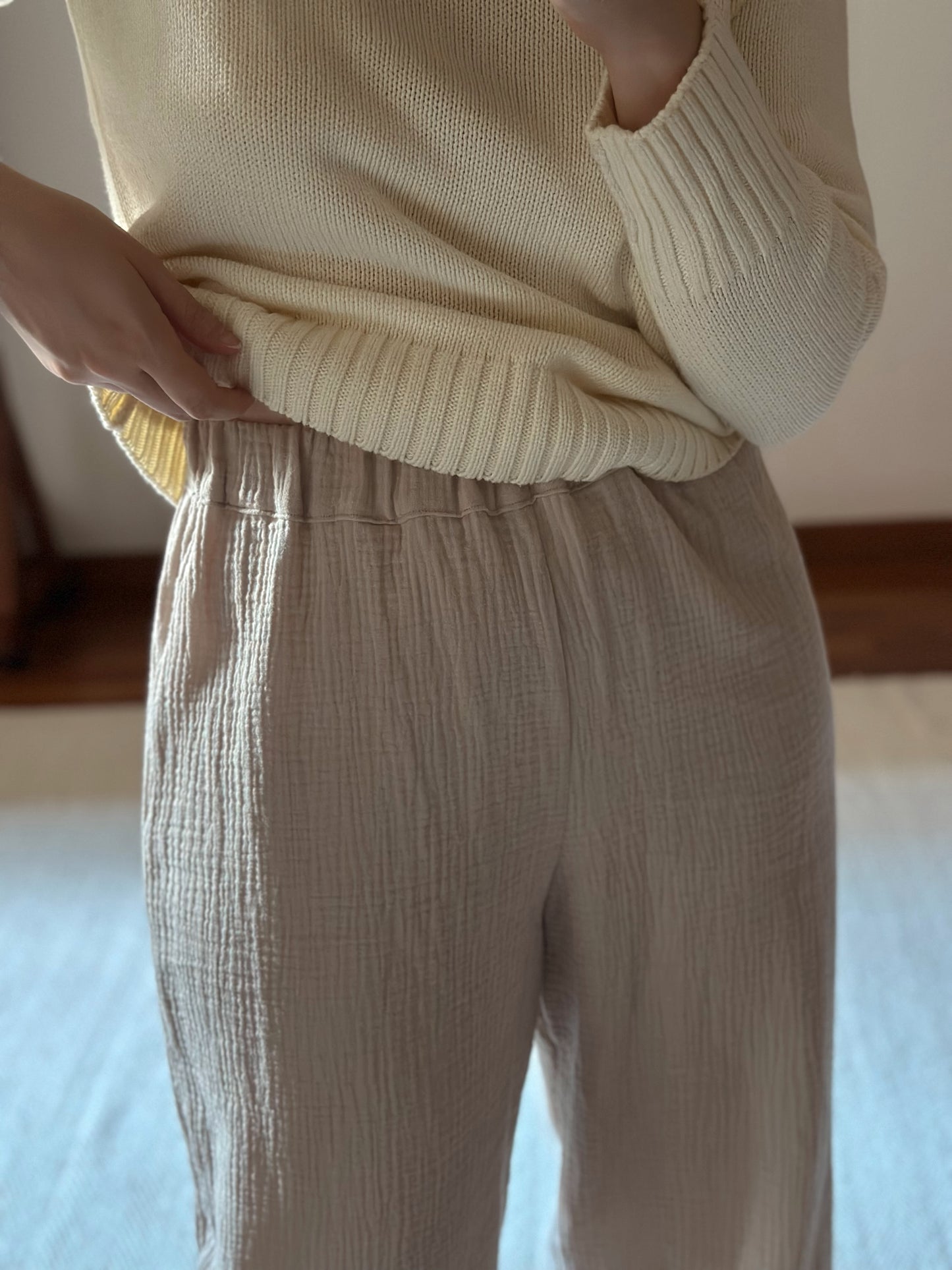 Cotton Muslin Frilled Trousers