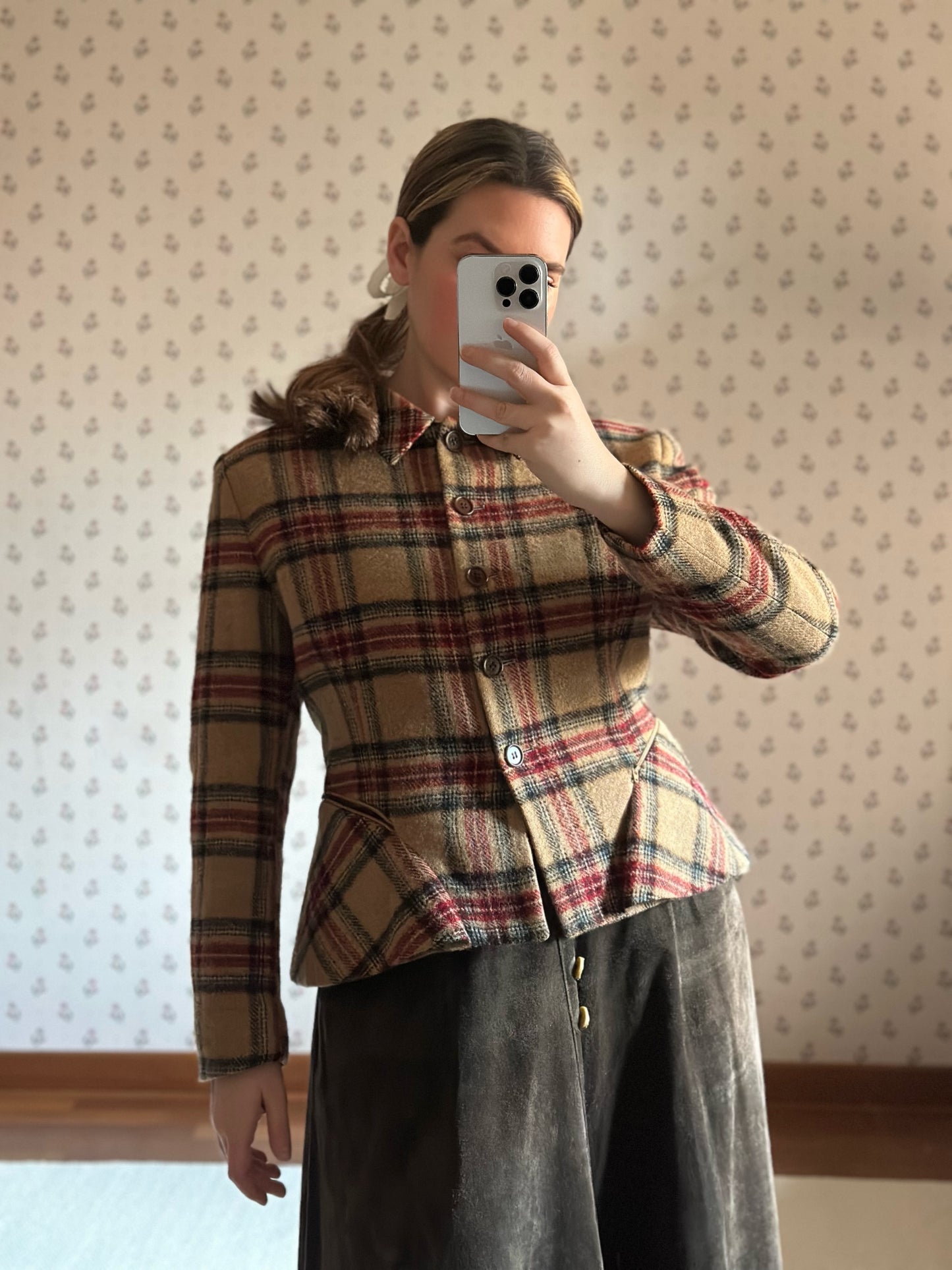 Vintage Check Wool Jacket With Basque