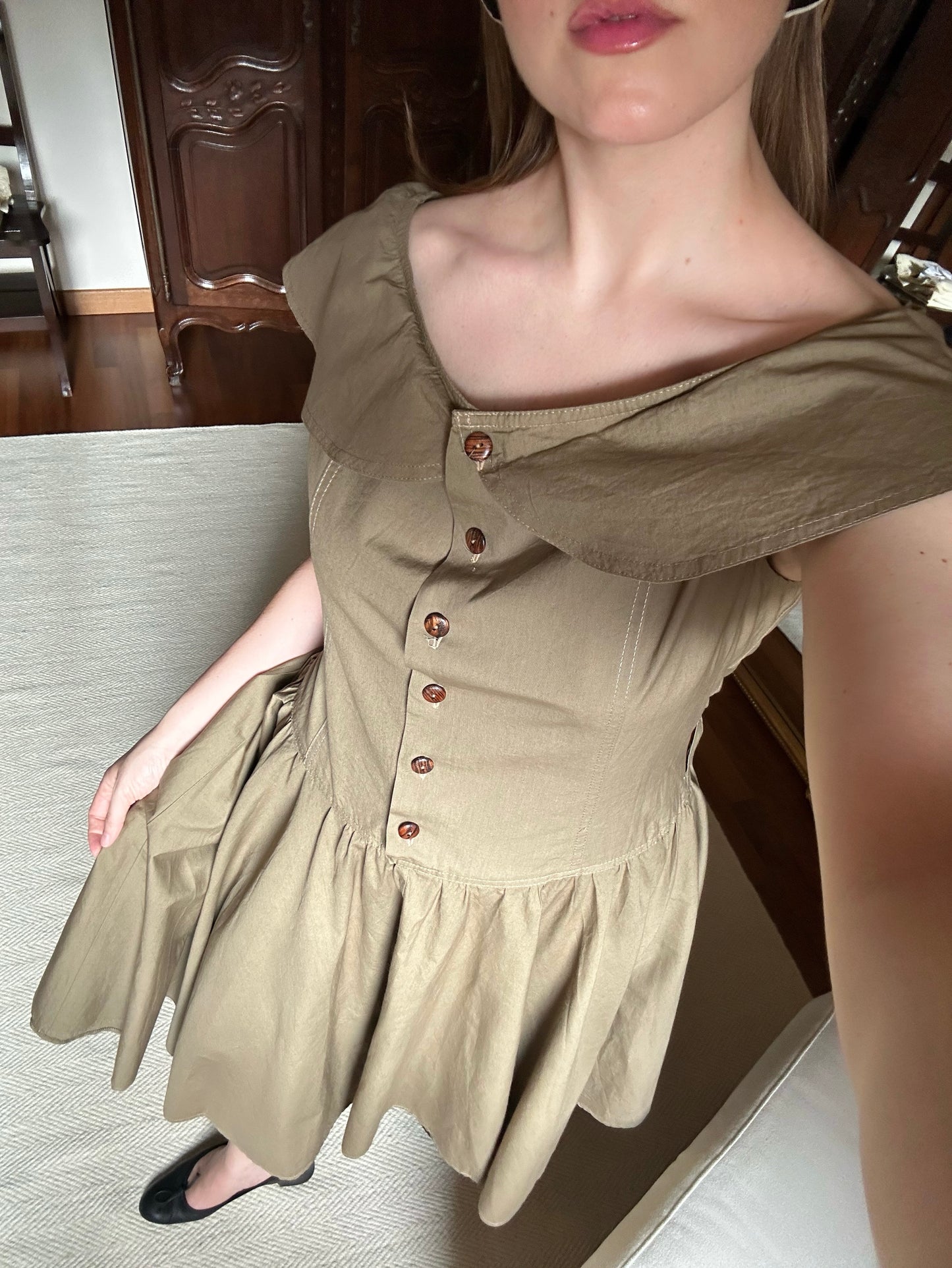 100% Cotton Olive Green Romantic Dress