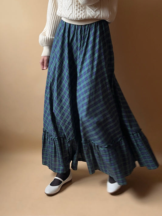 Vintage Cashmere & Cotton Tartan Maxi Skirt