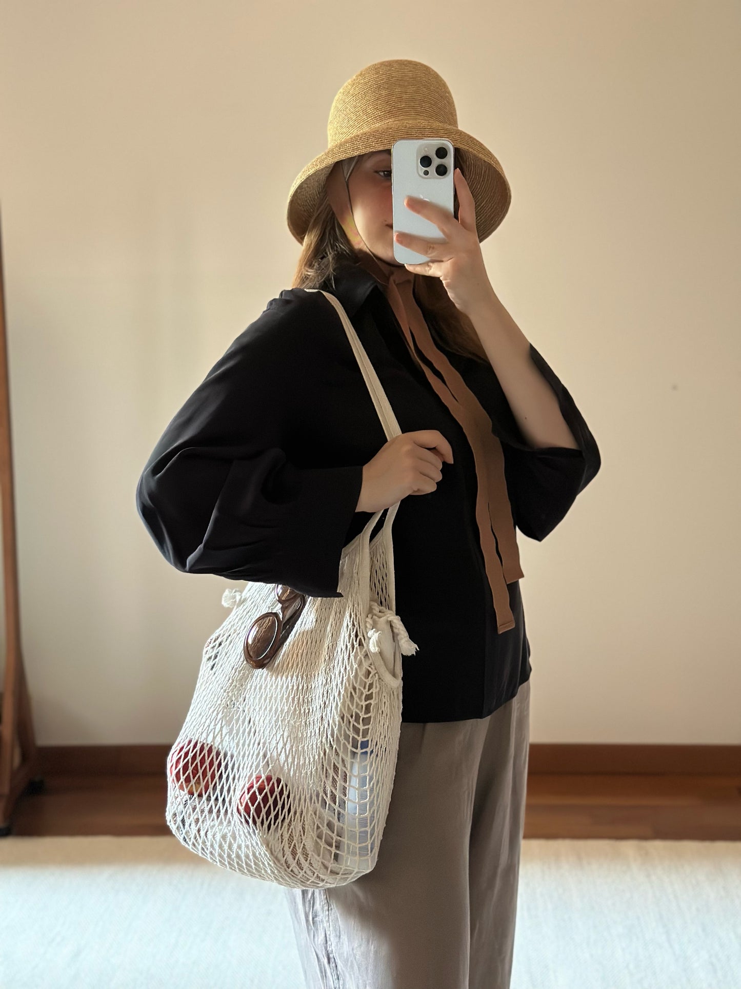 Écru Cotton Mesh Beach Bag