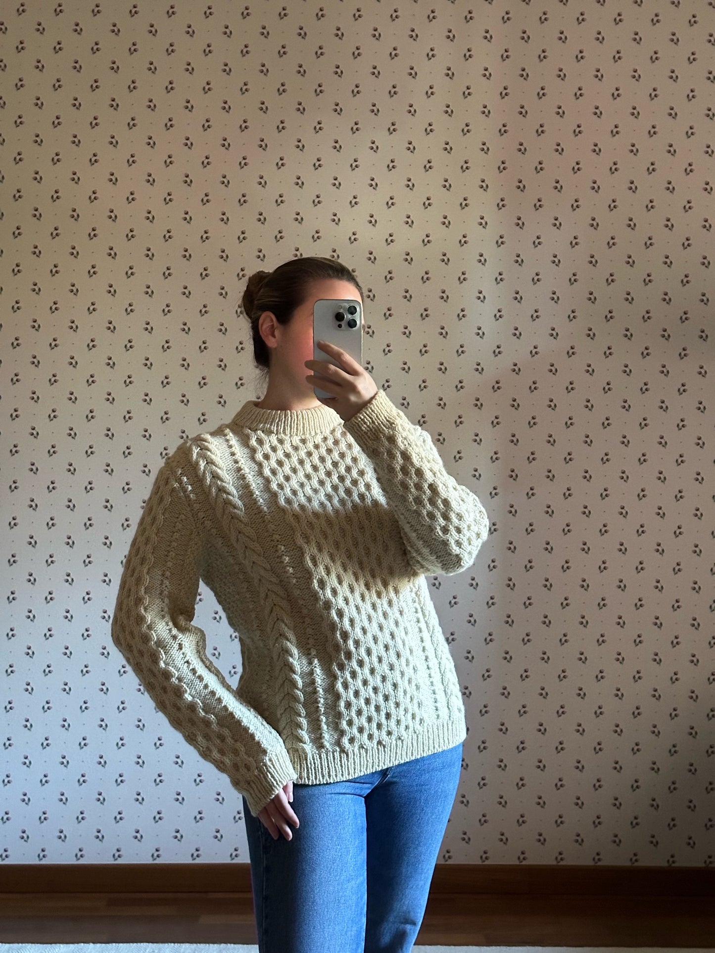 White Irish Cable Knit Sweater